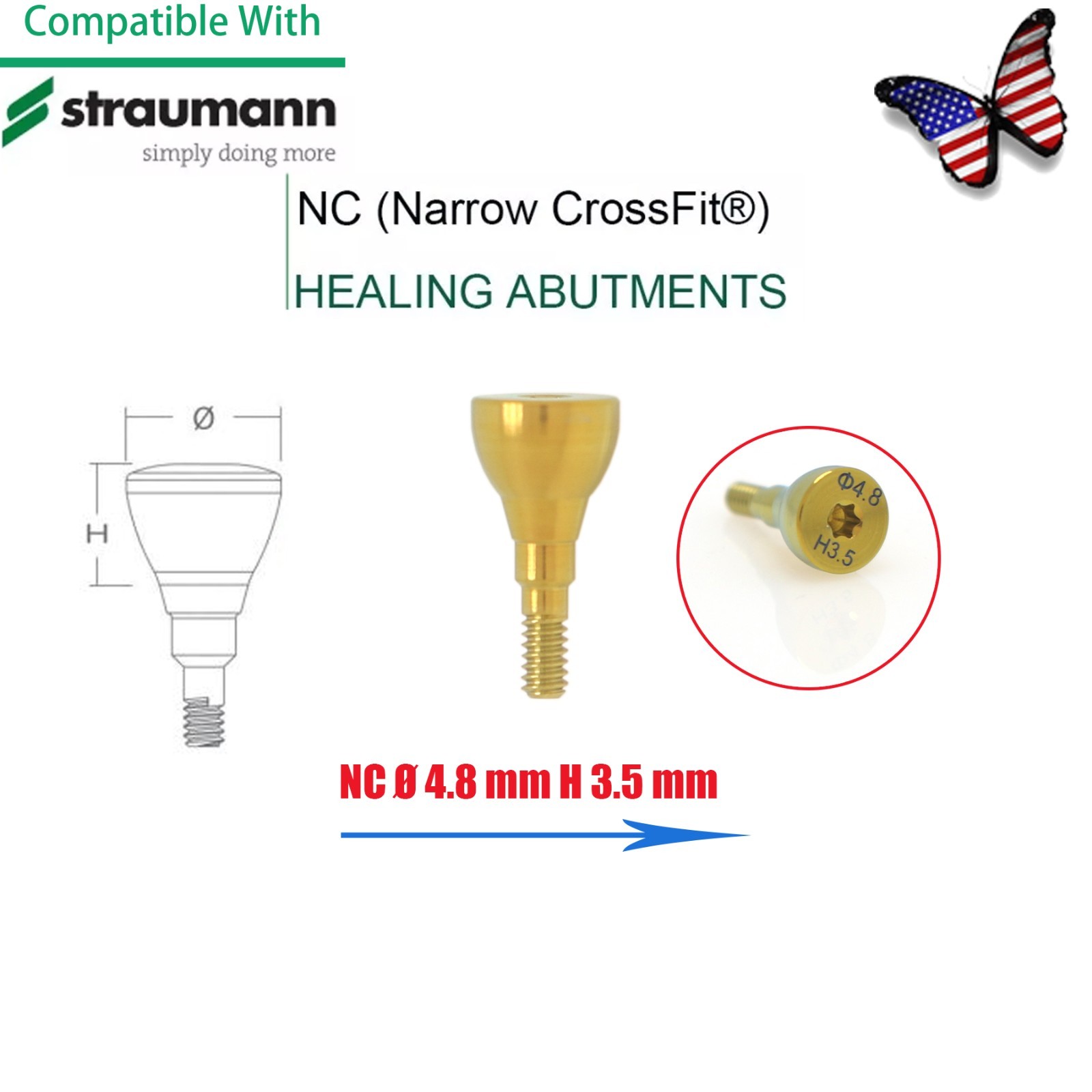 US NC Healing Abutment & Closure Cap Fits Straumann CrossFit BLT Ø3.3 5pcs/set