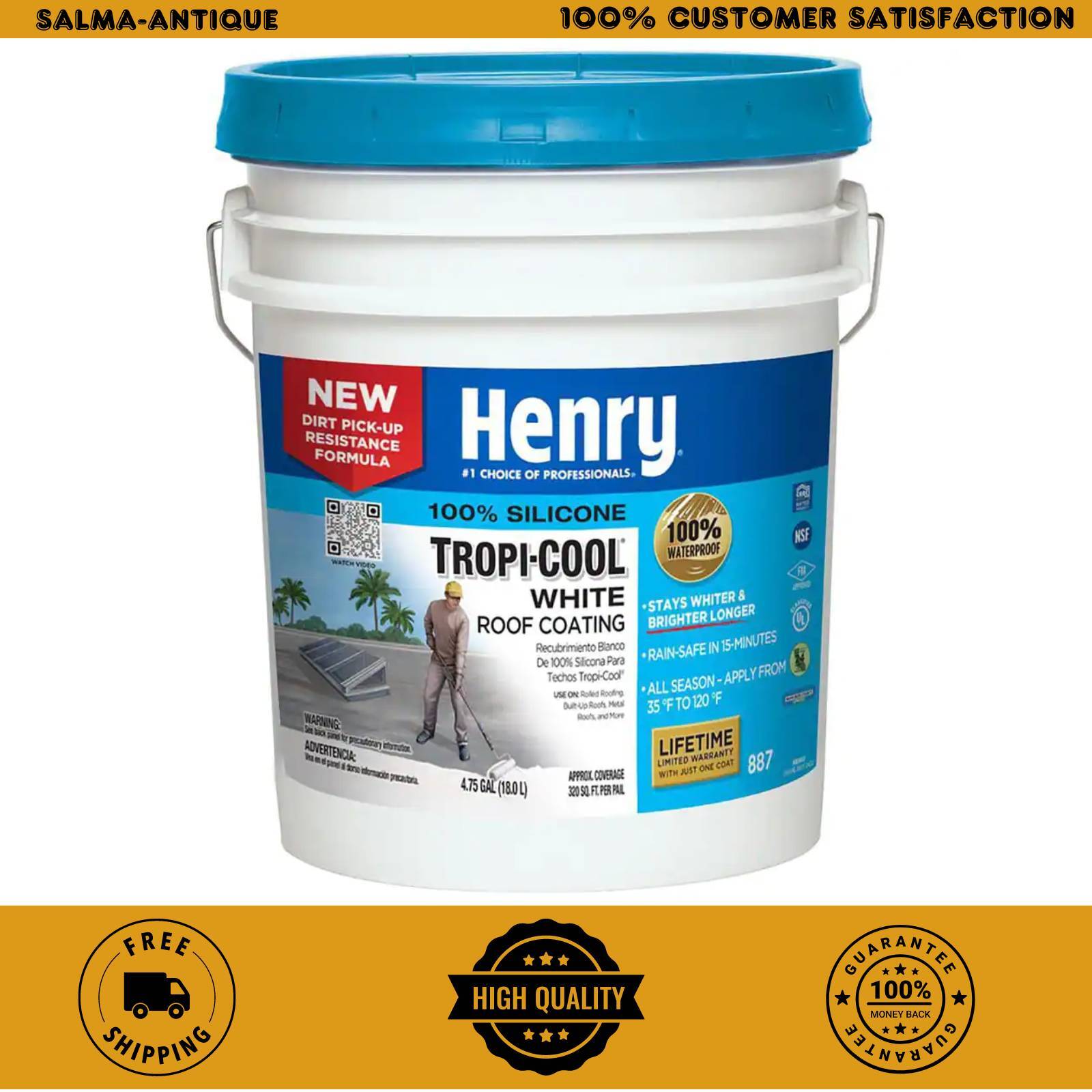 887 Tropi-Cool 100% Silicone White Roof Coating 4.75 Gal.