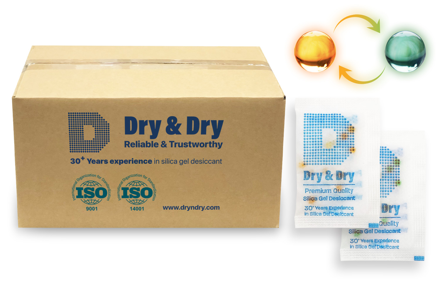 2 gram X 6000 PK “Dry & Dry” Food Grade Orange Indicating Silica Gel Packets