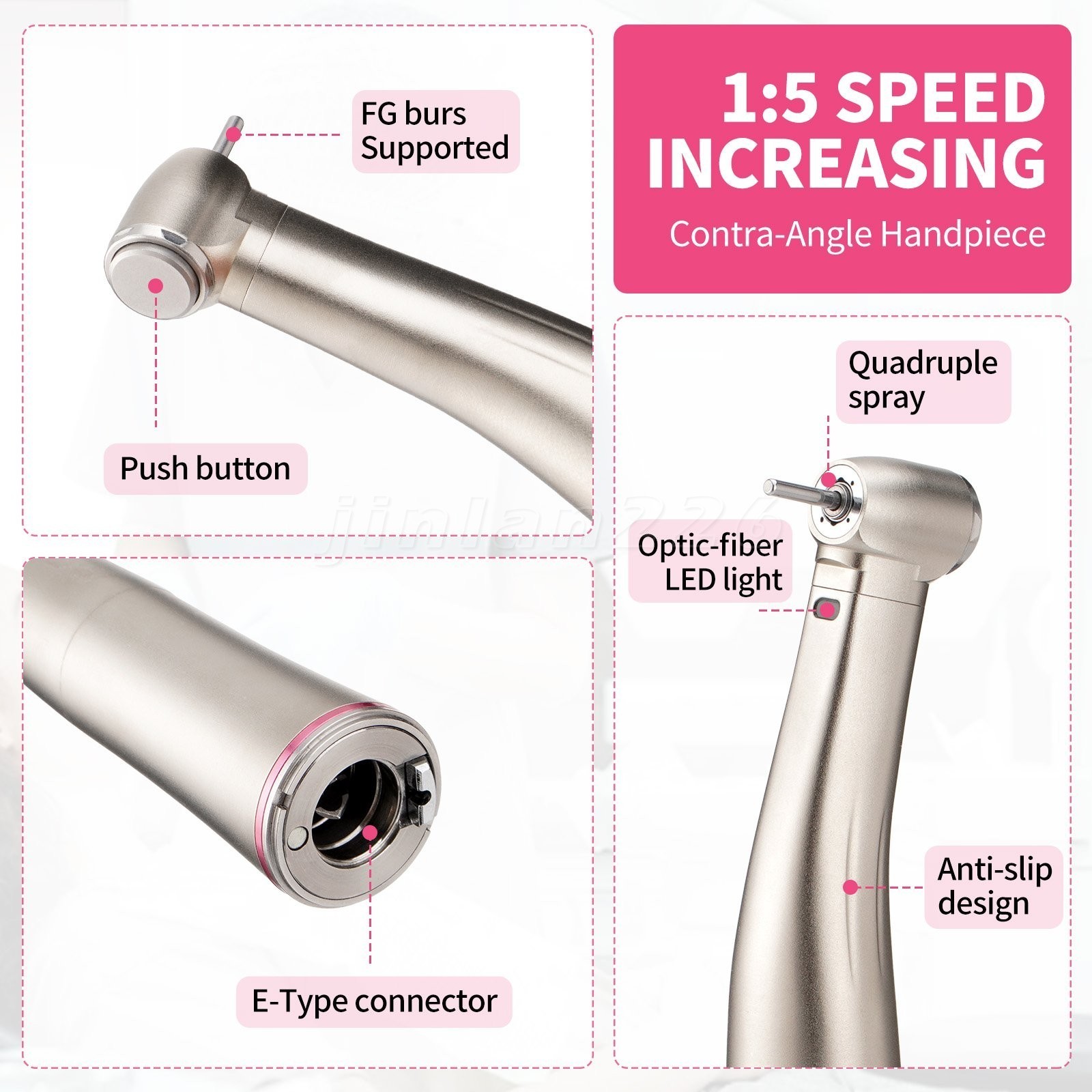 NSK Style Dental Brushless LED Micro Motor /1:5 Increasing LED Contra Angle USA