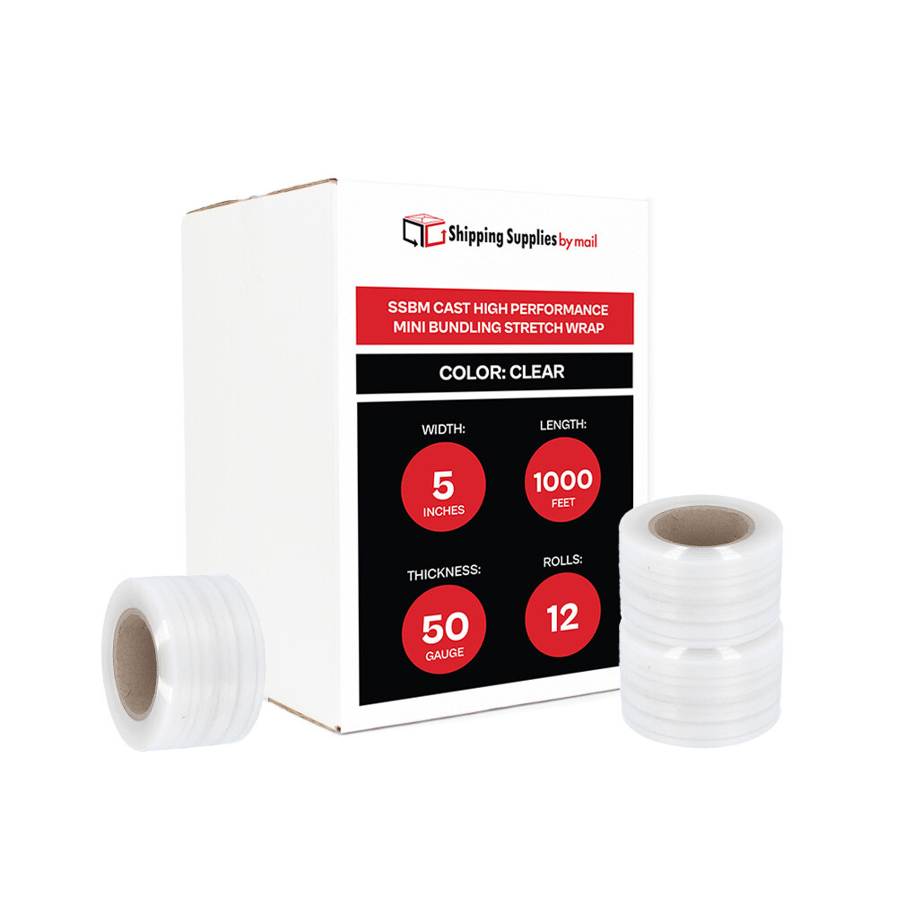 5”x1000′ Hand Stretch Wrap Plastic Shrink Film 12 Rolls + Free 1 Plastic Handle