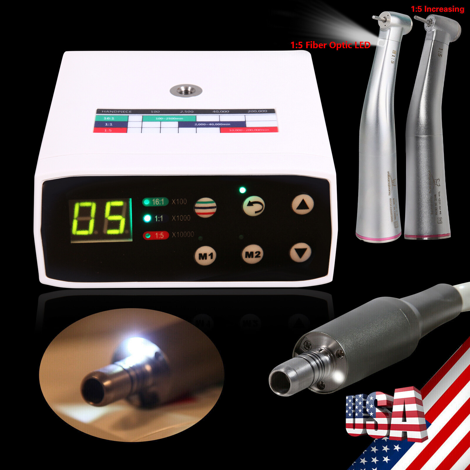 Dental Brushless LED Electric Micro Motor 1:1/1:5 Increasing Handpiece