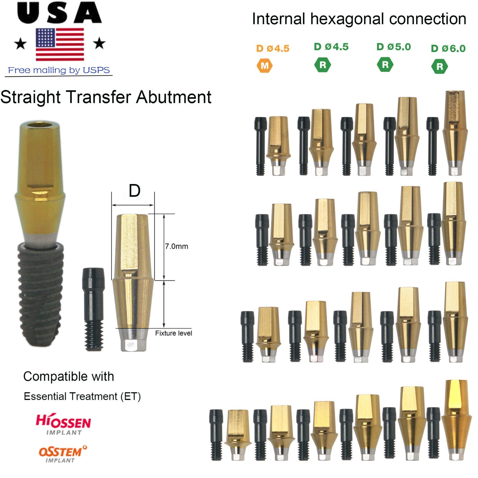 Dental Ti Hex Straight Abutment/Internal Hex Legacy ZEST Locator Hiossen ET OSS
