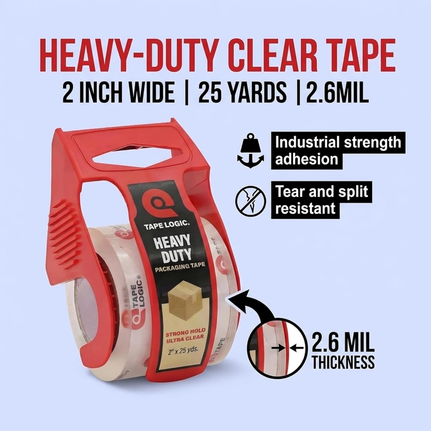 Heavy Duty Packing Tape with Dispenser 2 Pack – 2.6 Mil Thick Clear Shipping …