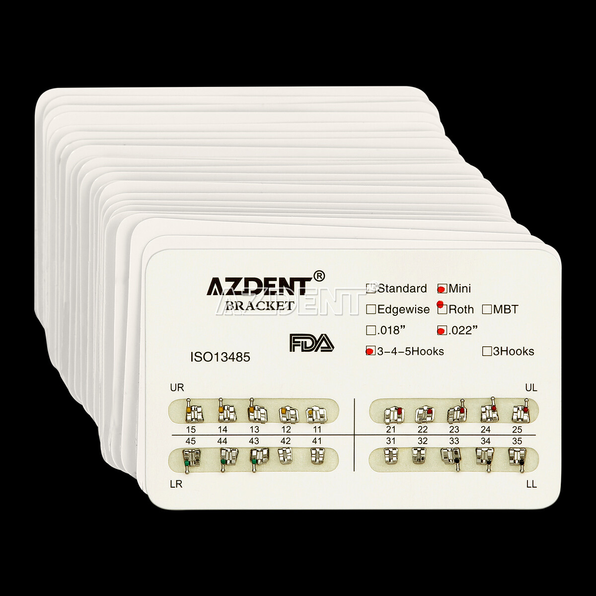 AZDENT 10X Dental Ortho Brackets Mini/Standard MBT/Roth 022/018 Hooks 3 4 5