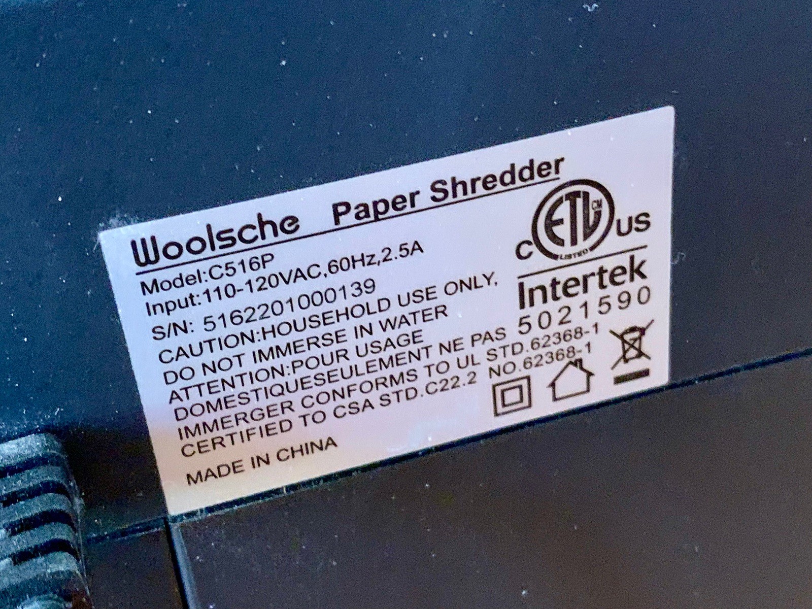 Woolsche Compact Shredder, P-5 Micro-Cut, 2.9 Gal, 5 min Non-Stop Working Time