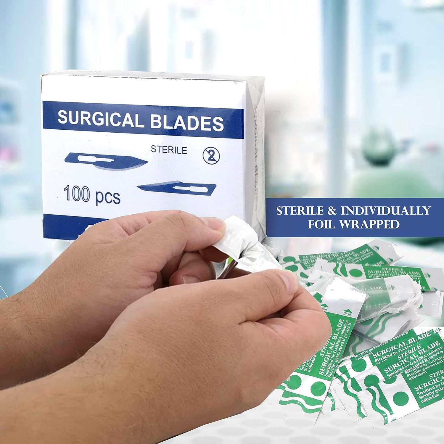 Box of 100 Sterile Surgical Blades #15 – Individually Foil Wrapped, Carbon Steel
