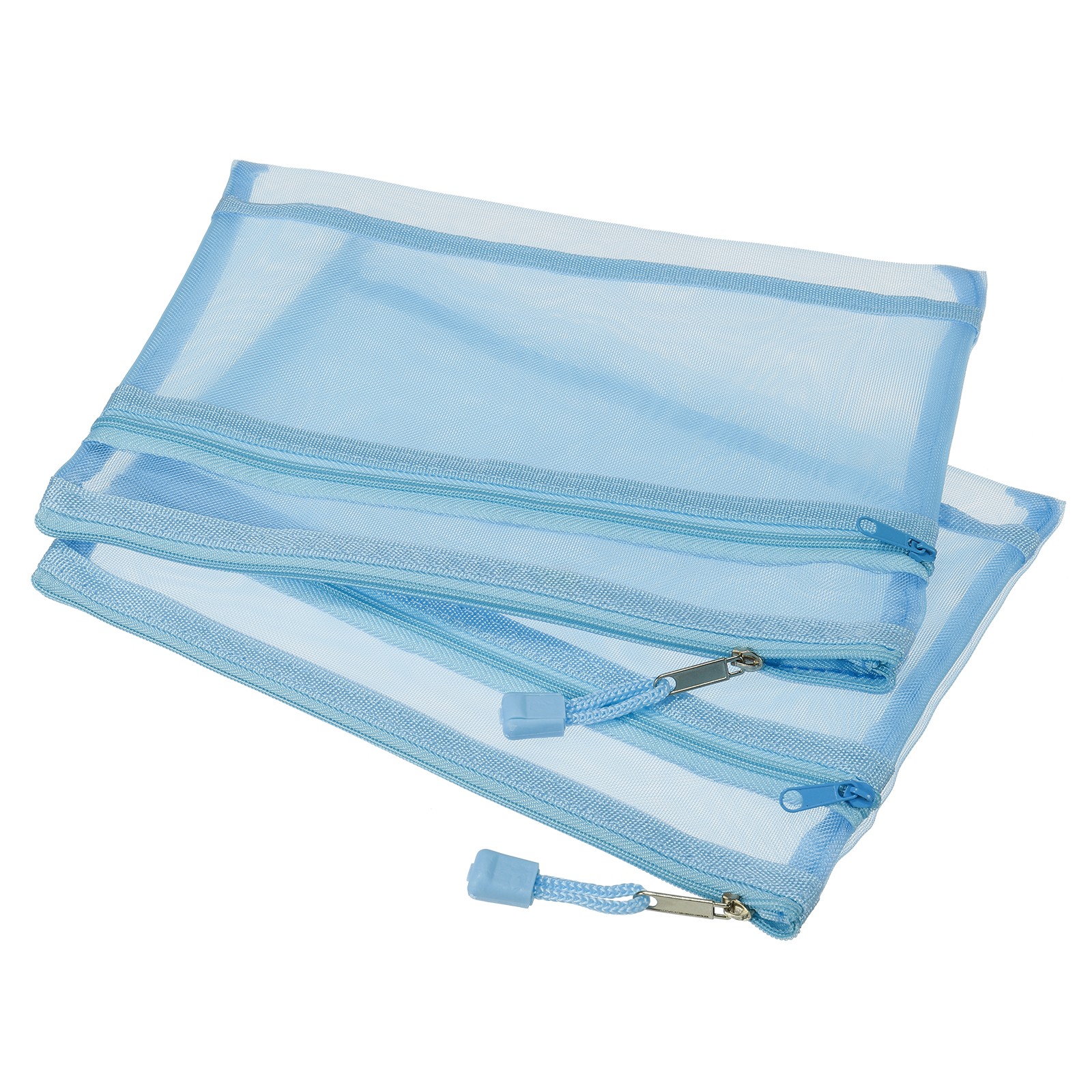 6 x Mesh Zipper Bags A5 Nylon Double Layer Zip File Pouch Storage Pockets Blue