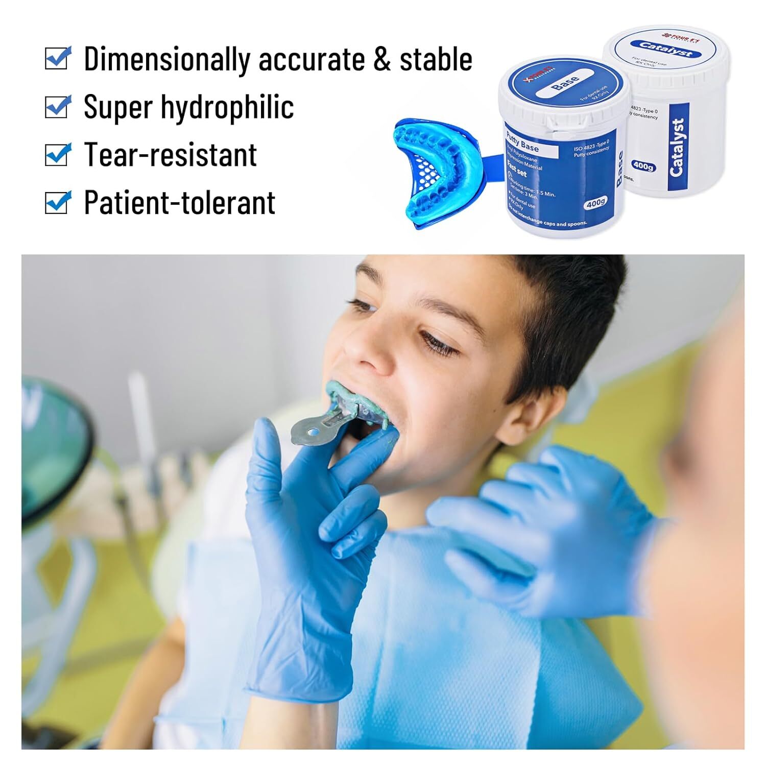 Dental Impression Putty Fast Set VPS Putty 400g Base & 400g Catalyst / 25g x12
