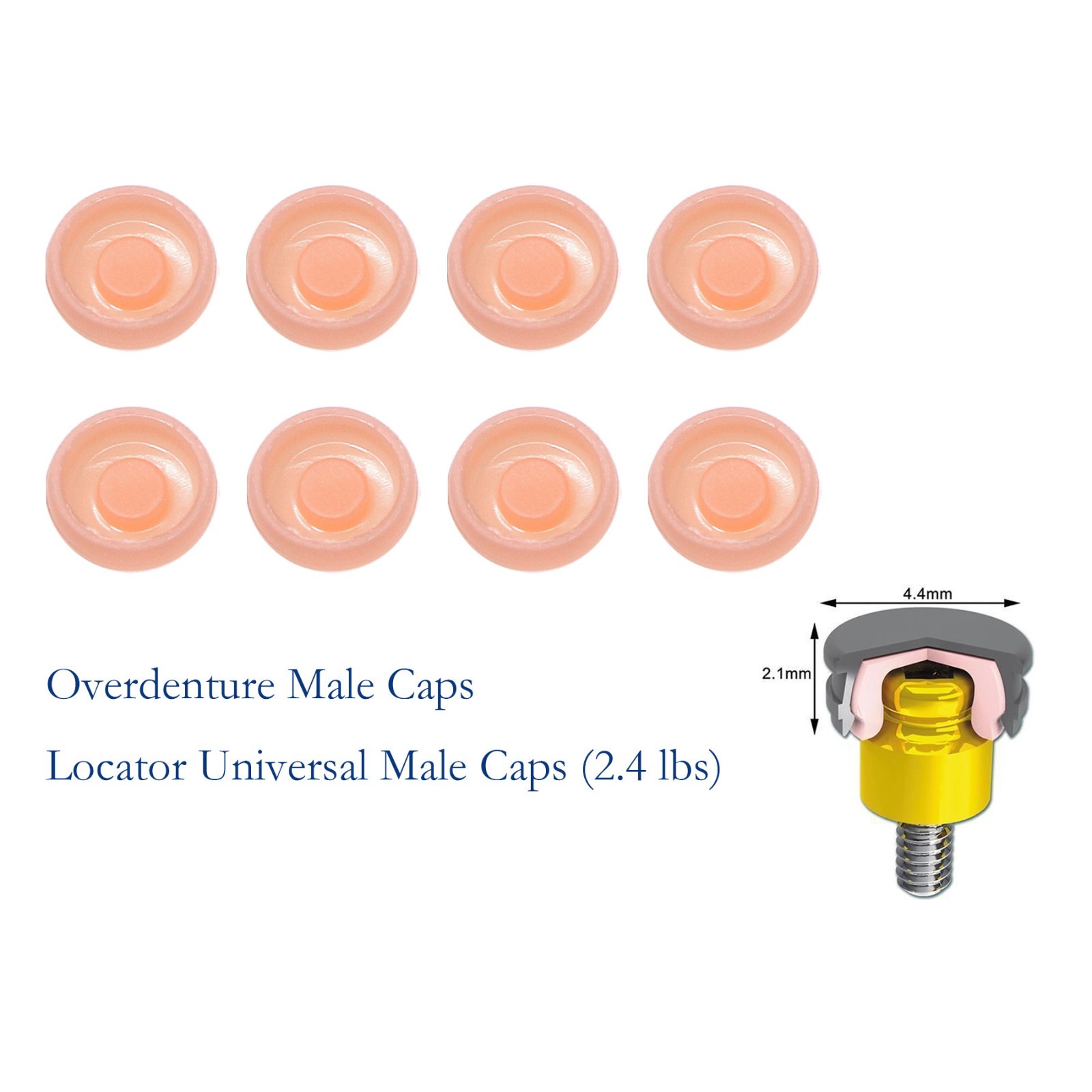 8Pc Zest Locator Standard Male Cap Inserts Dental Locator Attachment Replacement