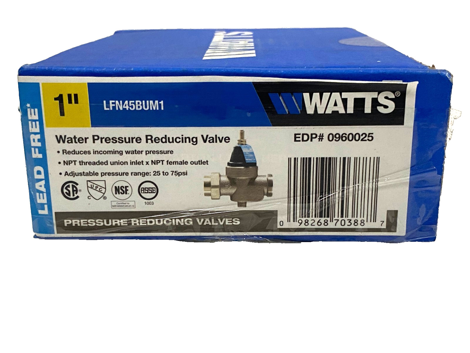 Watts 1″ Water Pressure Reducing Valve LFN45BUM1 Lead-Free Brass FPT x FPT
