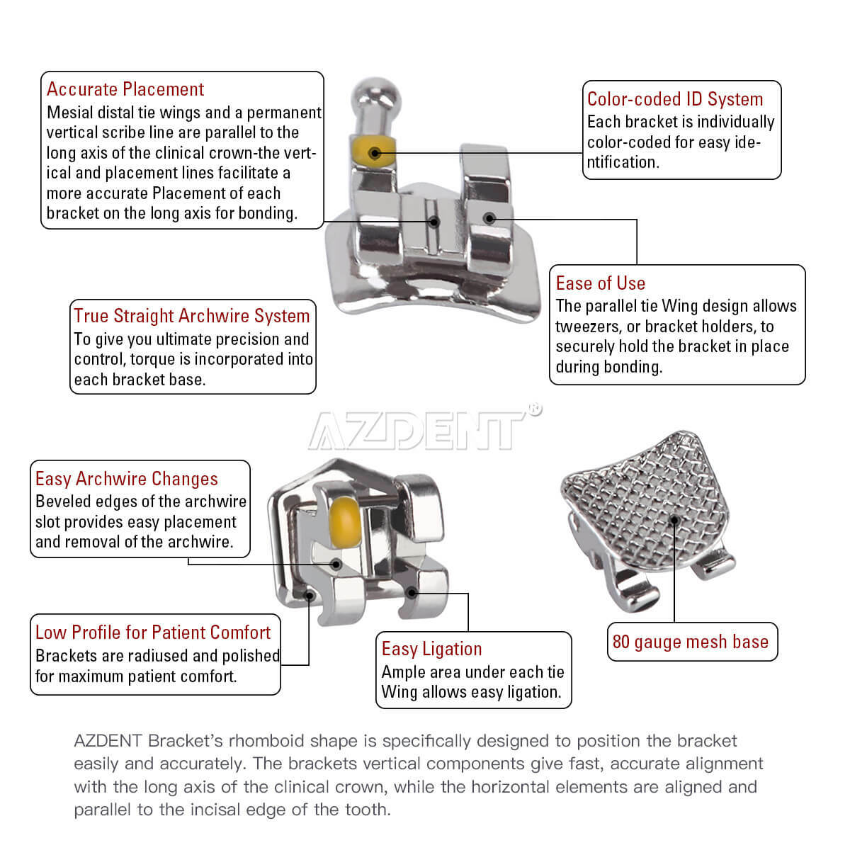 AZDENT Brackets de Ortodoncia Dental Estándar Roth MBT.022/018 con Ganchos 3/345
