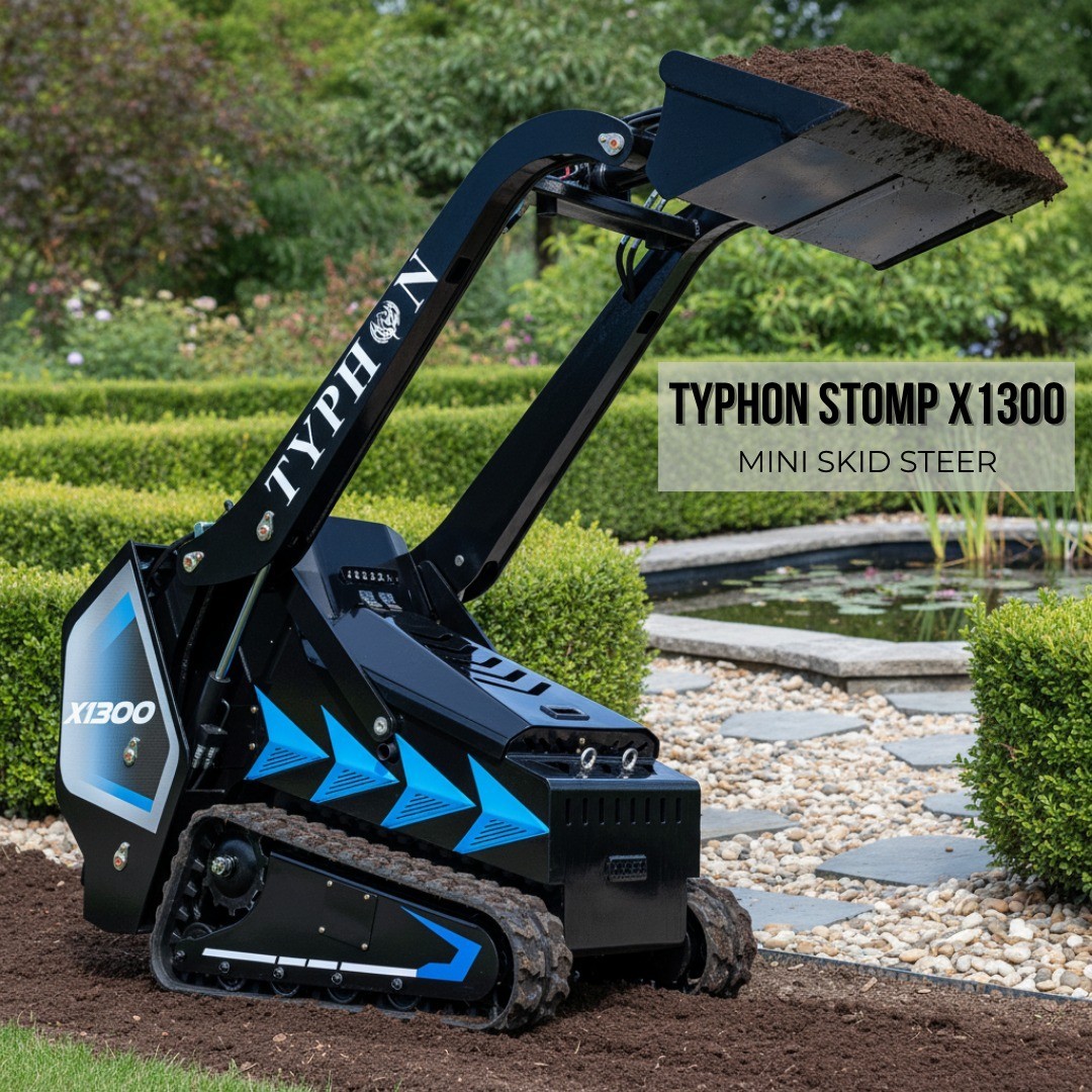 3040lbs TYPHON STOMP X1300 25HP Kubota D1105 EPA Diesel Mini Skid Steer Loader