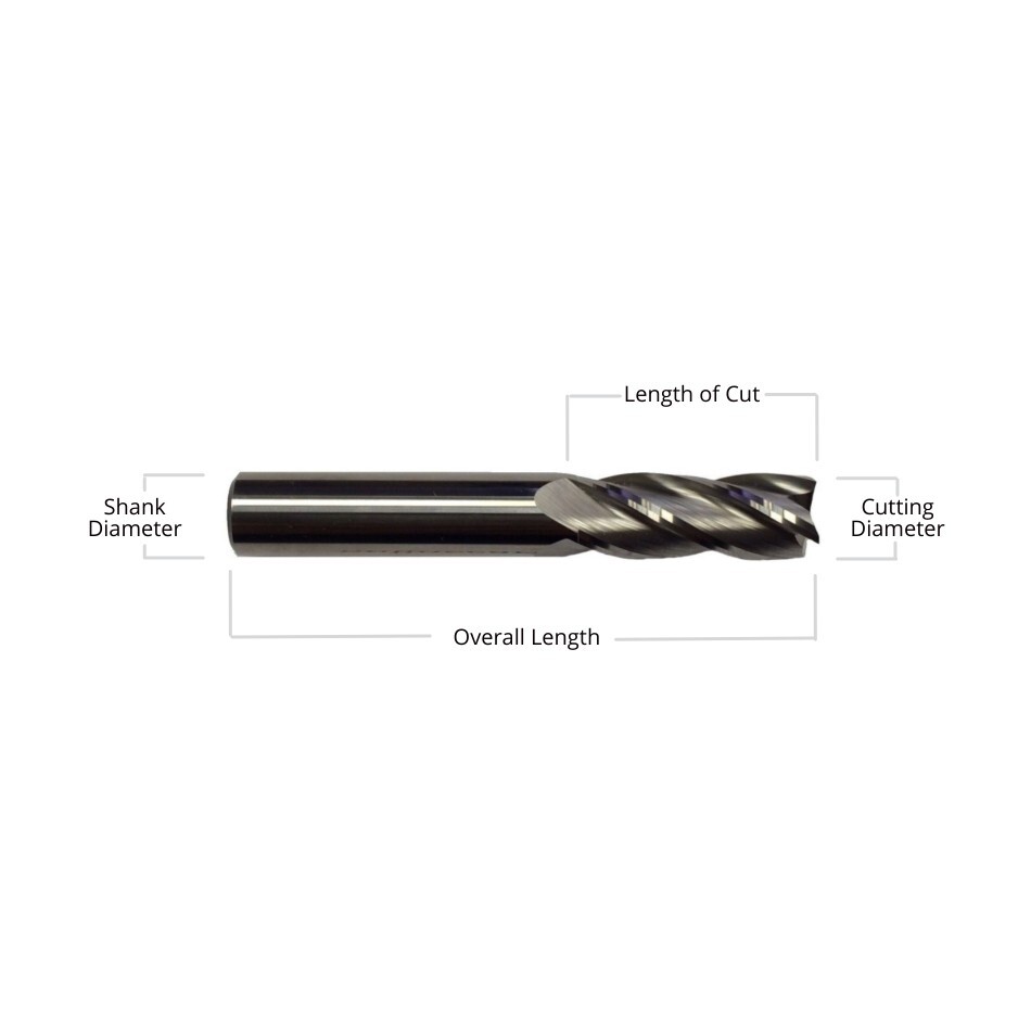 5 PCS 1/2″ 4 FLUTE CARBIDE END MILL – REGULAR LENGTH – TiALN COATED