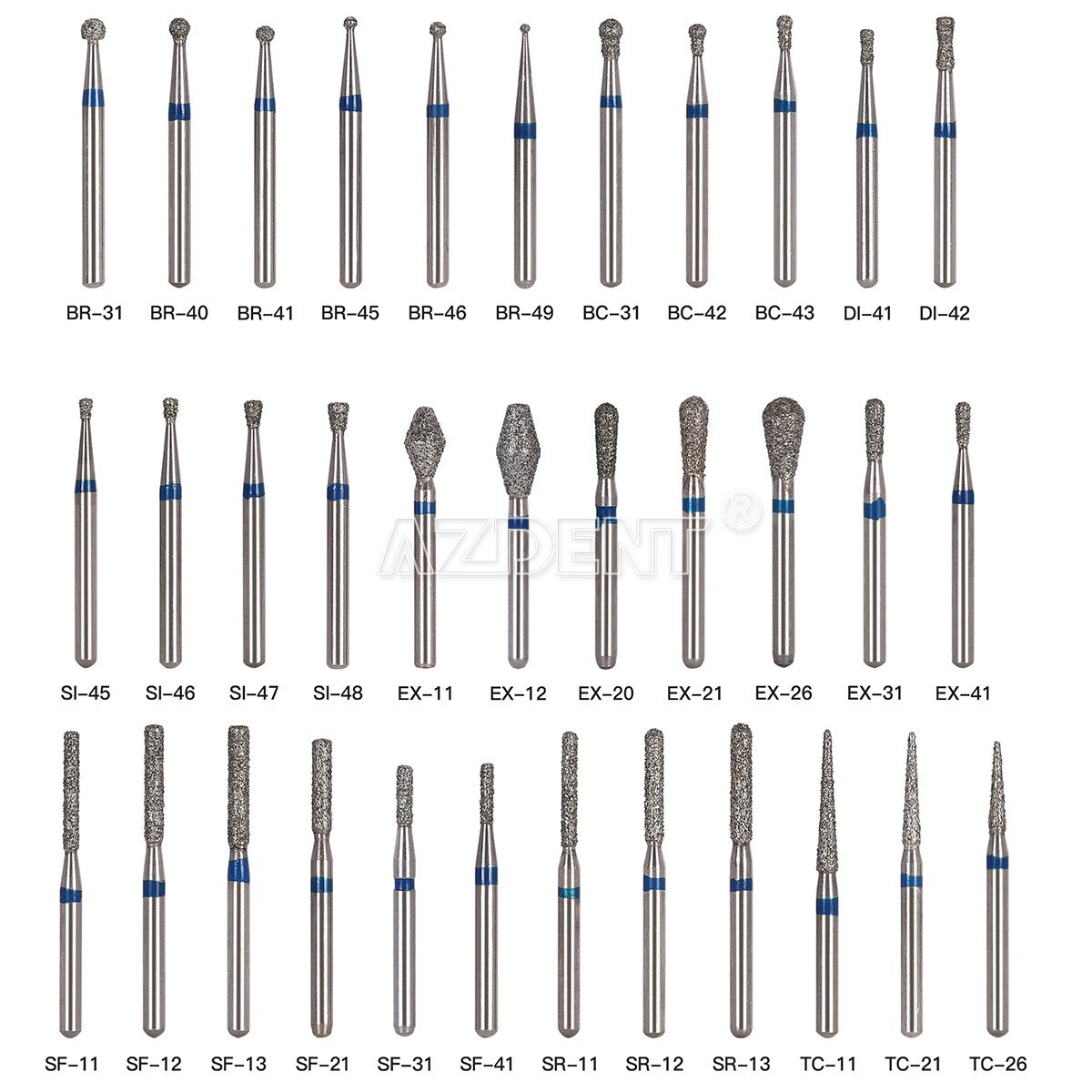 AZDENT Dental Diamond Burs High Speed Handpiece Friction Grip 5/Pc/100Pc/200Pc