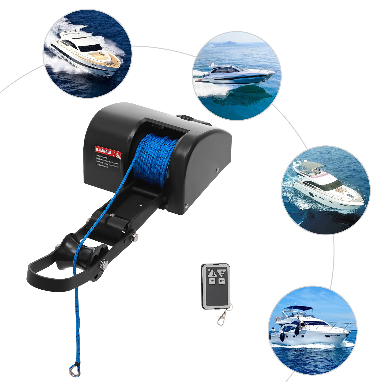 15.88kg Electric Anchor Winch with Roller & Remote Control for Boat Marine Winch