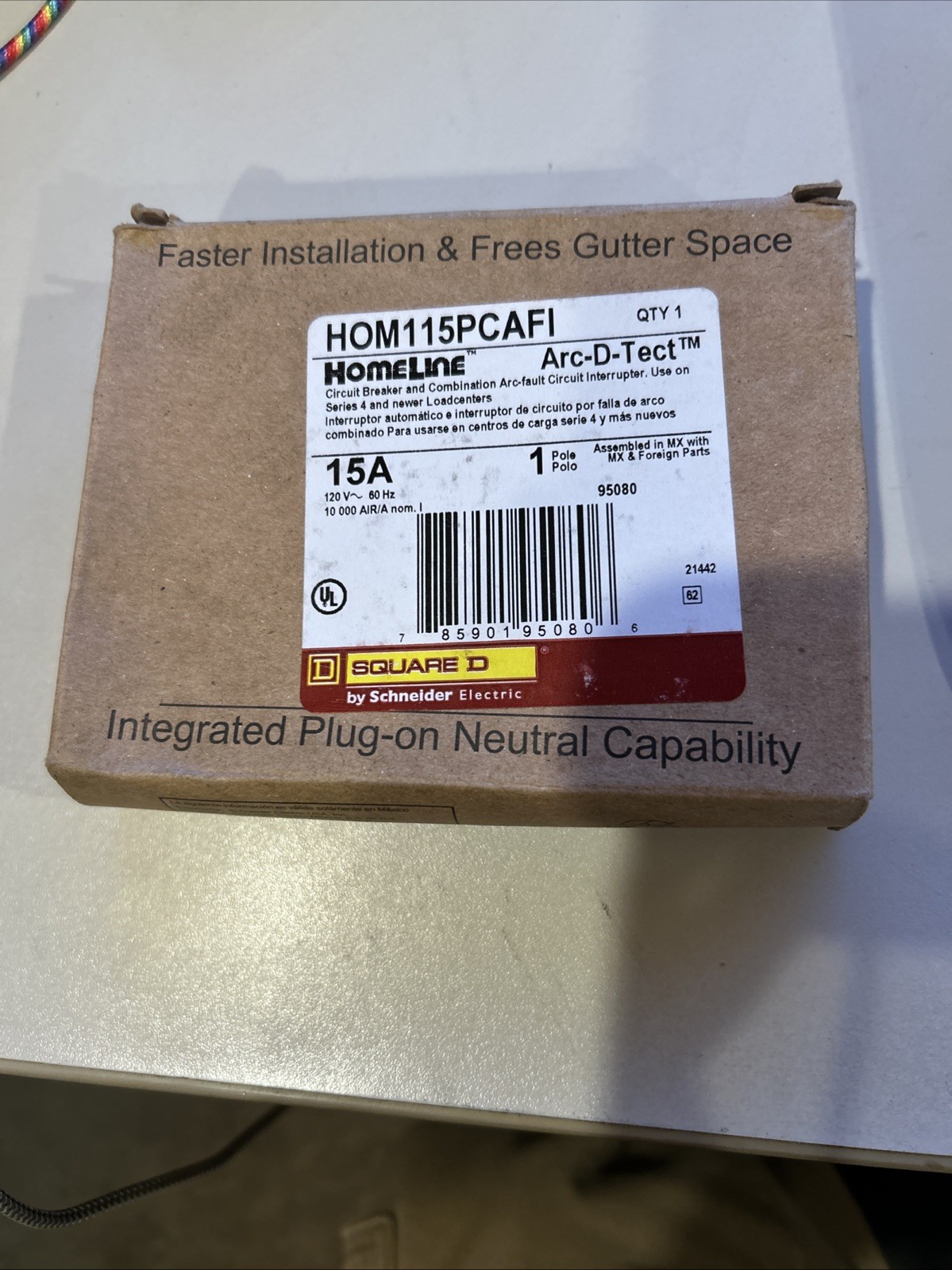 Square D HOM115PCAFI ARC-D-TECT 15-amp AFCI Circuit Breaker Plug-on-neutral