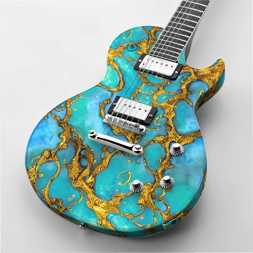 Gold Splashed Turquoise – 18″x46″ Hydrographic Film Hydro Dipping