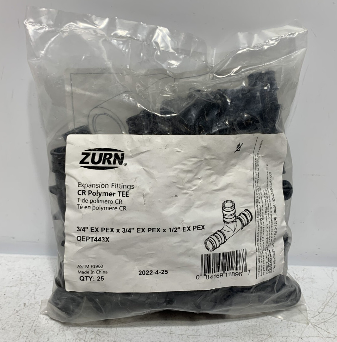Zurn QEPT443X Expansion Fittings CR Polymer TEE 3/4″ (pk of 25)