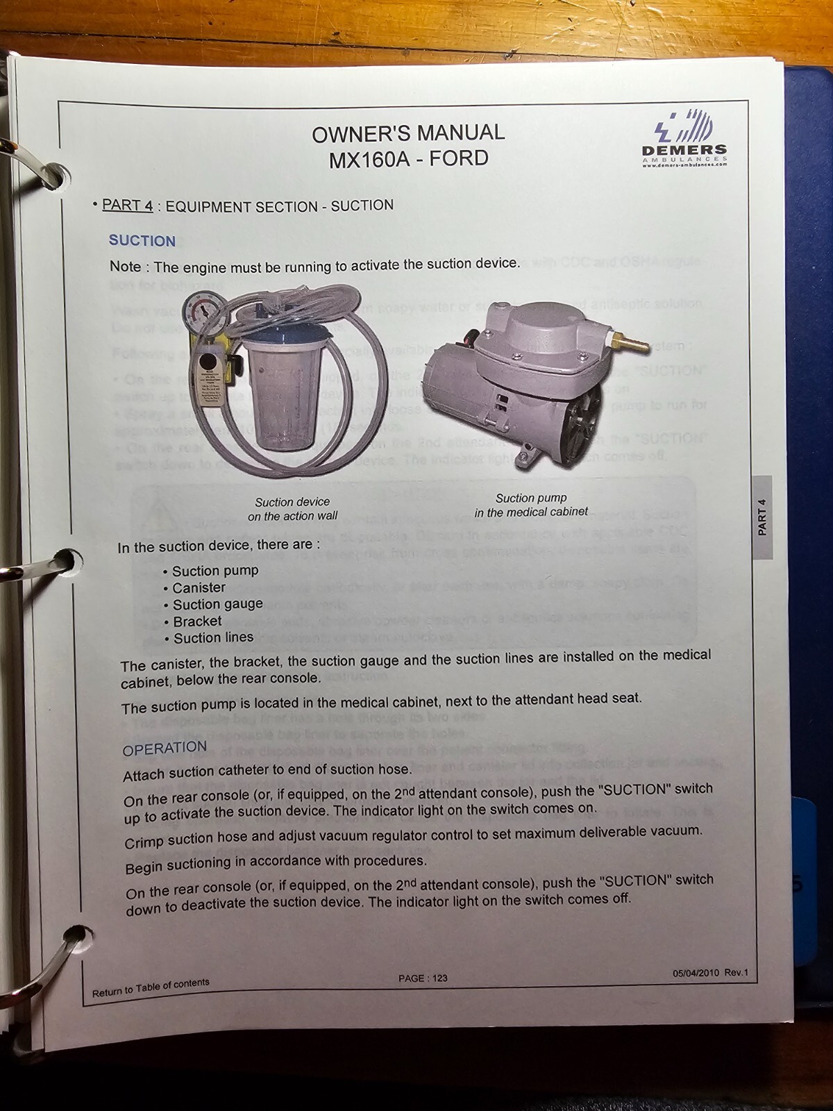 Demers Mystere MX160A Ambulance Owner’s Operator’s Manual C015249 Rev 1 2010