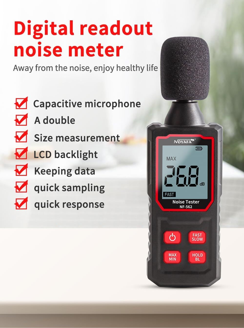 Decibel Meter, Portable Digital Noise Meter 30-130dB Sound Monitoring Tester
