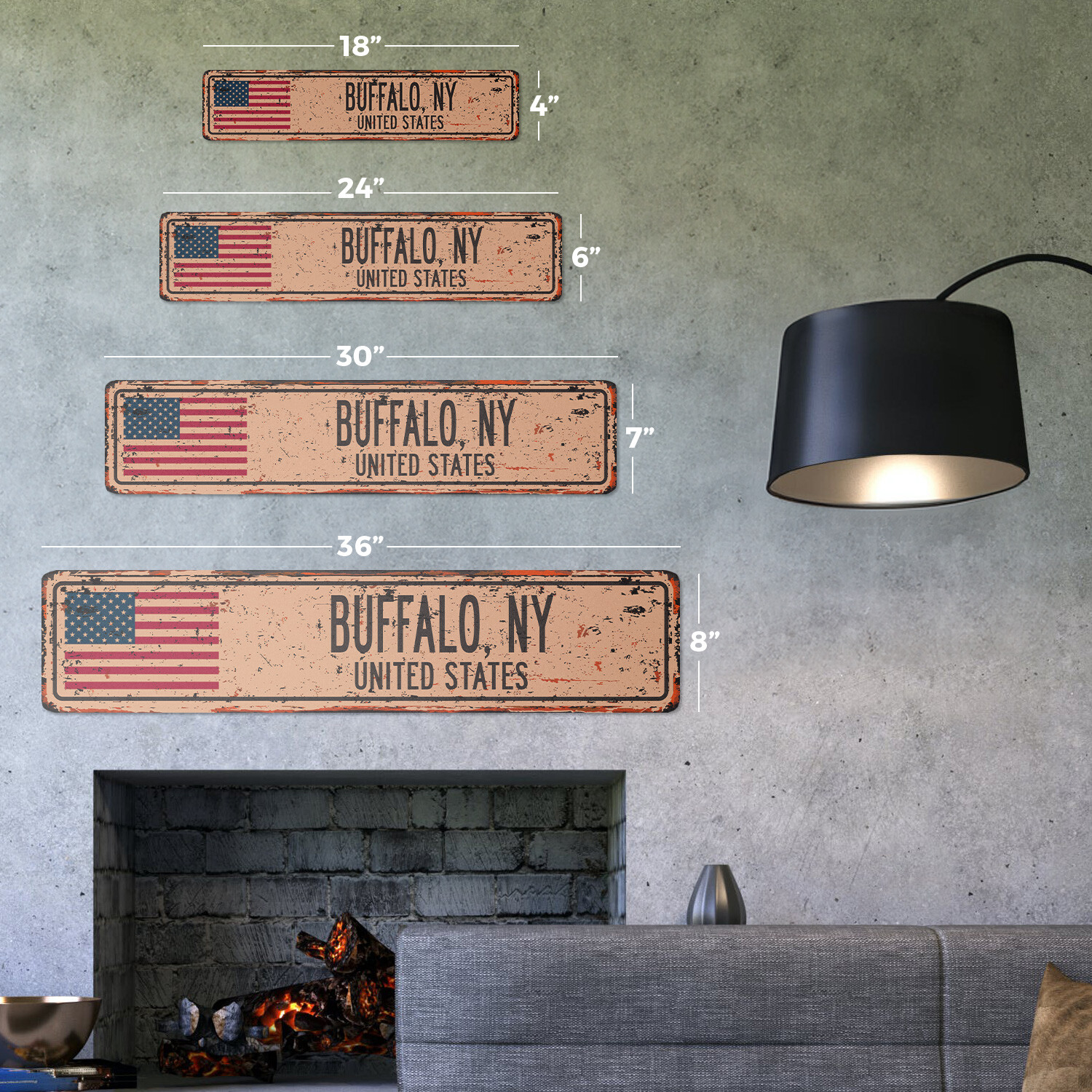 BUFFALO NY UNITED STATES Vintage Street Sign American flag city country rustic
