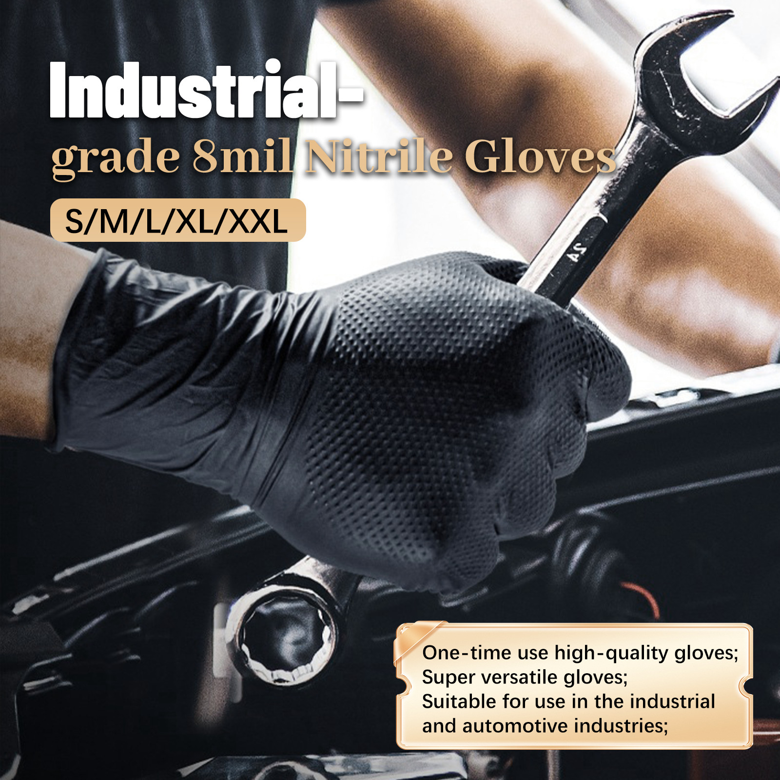 GP Craft Black Large Nitrile Gloves Diamond 8Mil Disposable Latex Free 1000/Case