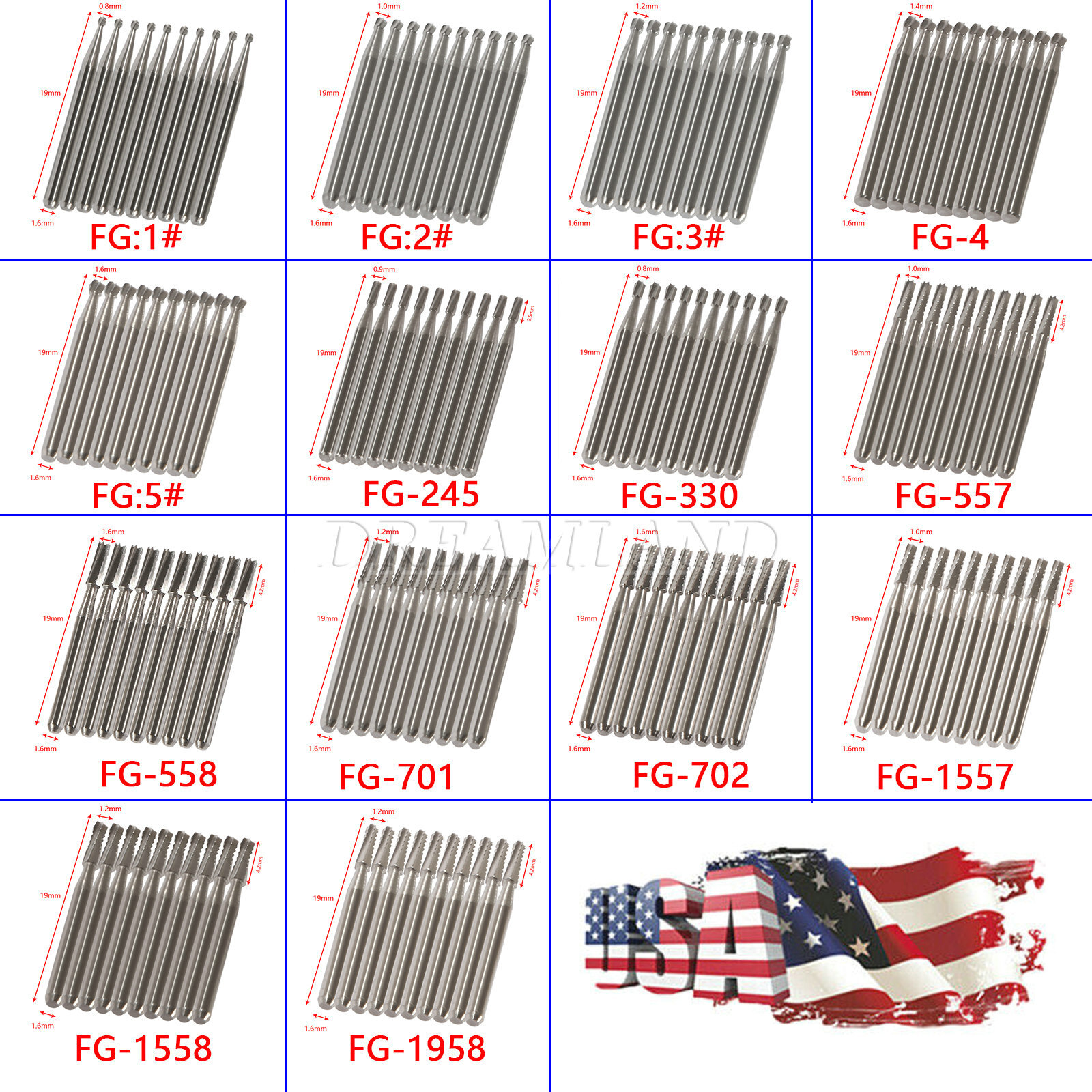 1-10 Packs Dental Carbide Burs For High Speed Handpiece FG 1 2 3 4 330 7901 7408