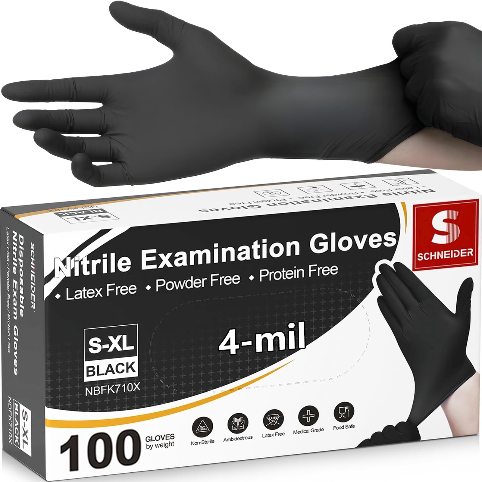 Schneider Medical Nitrile Exam Gloves, 4 Mil Black Gloves Disposable Latex Fr…