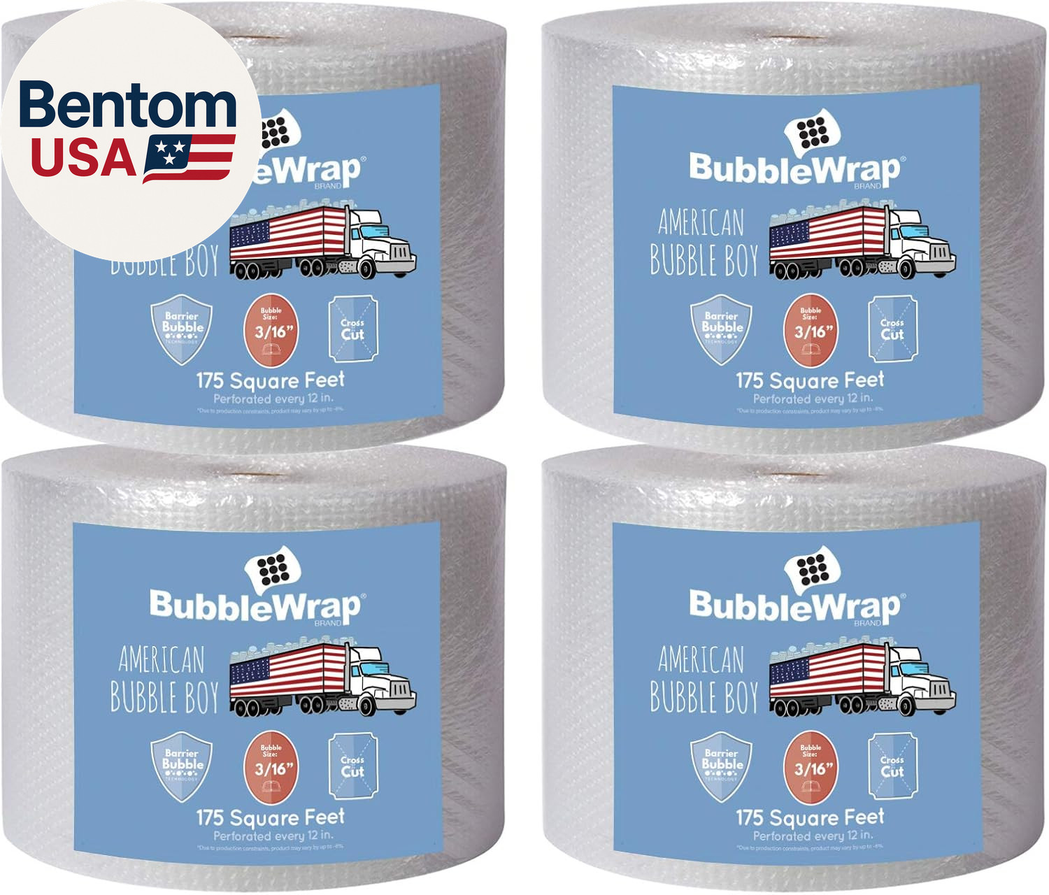 4 Large Rolls of Bubble Wrap Total 700 Feet, Small Bubbles 3/16 Cushioning, 700