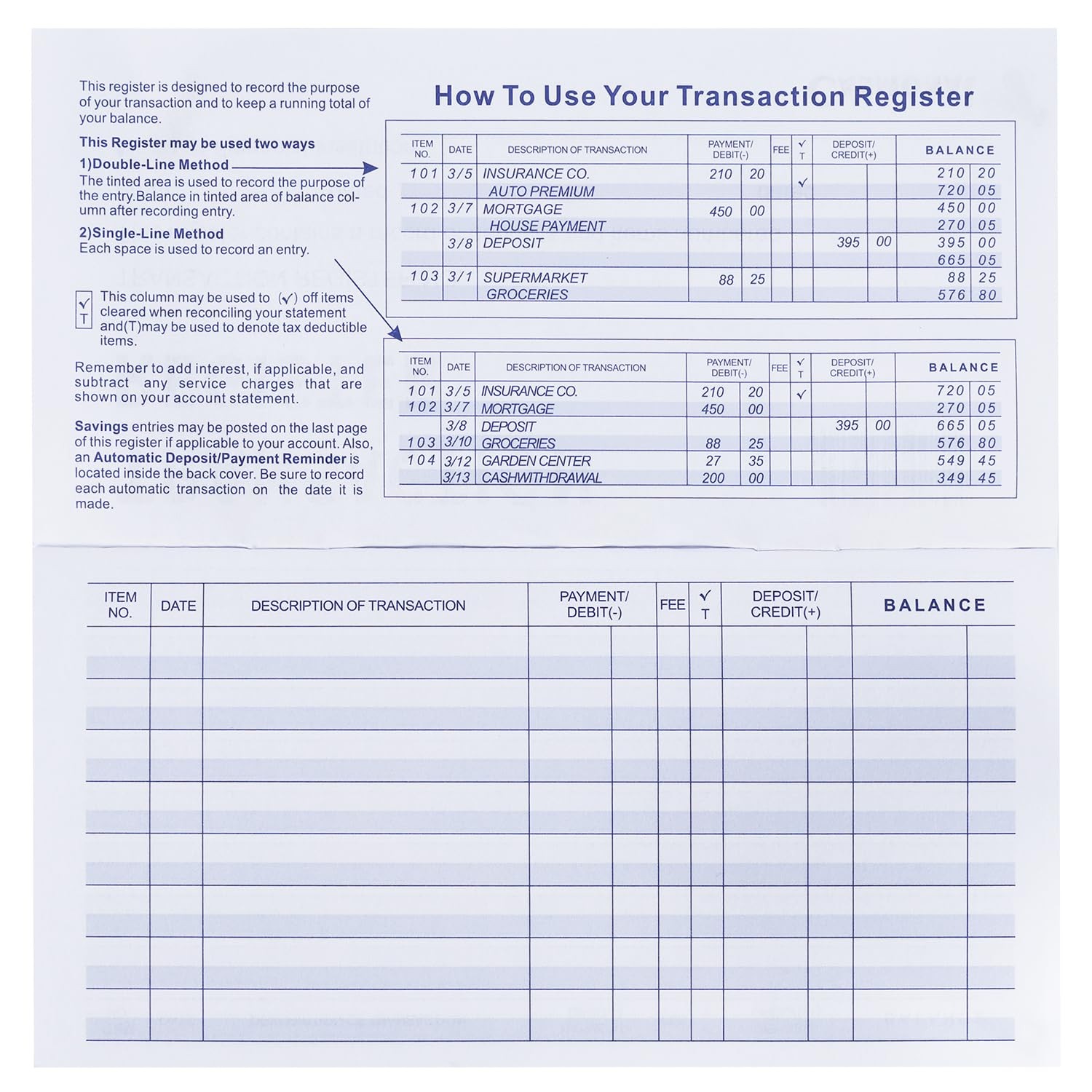 20 Pack Checkbook Register Check Registers for Personal Blank Ledger Transaction