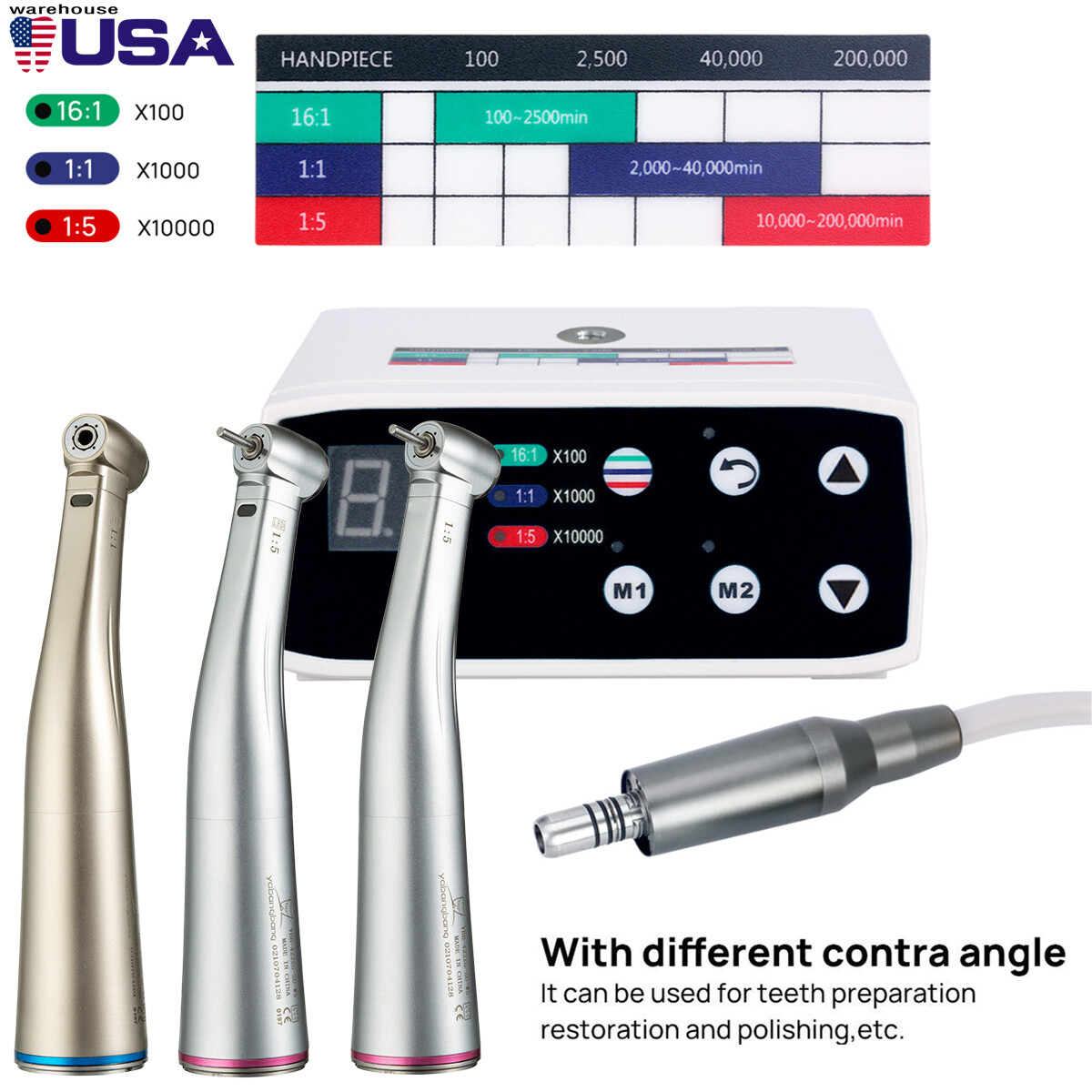 NSK Style Dental Brushless LED Electric Micro Motor 1:1/1:5 Increasing Handpiece
