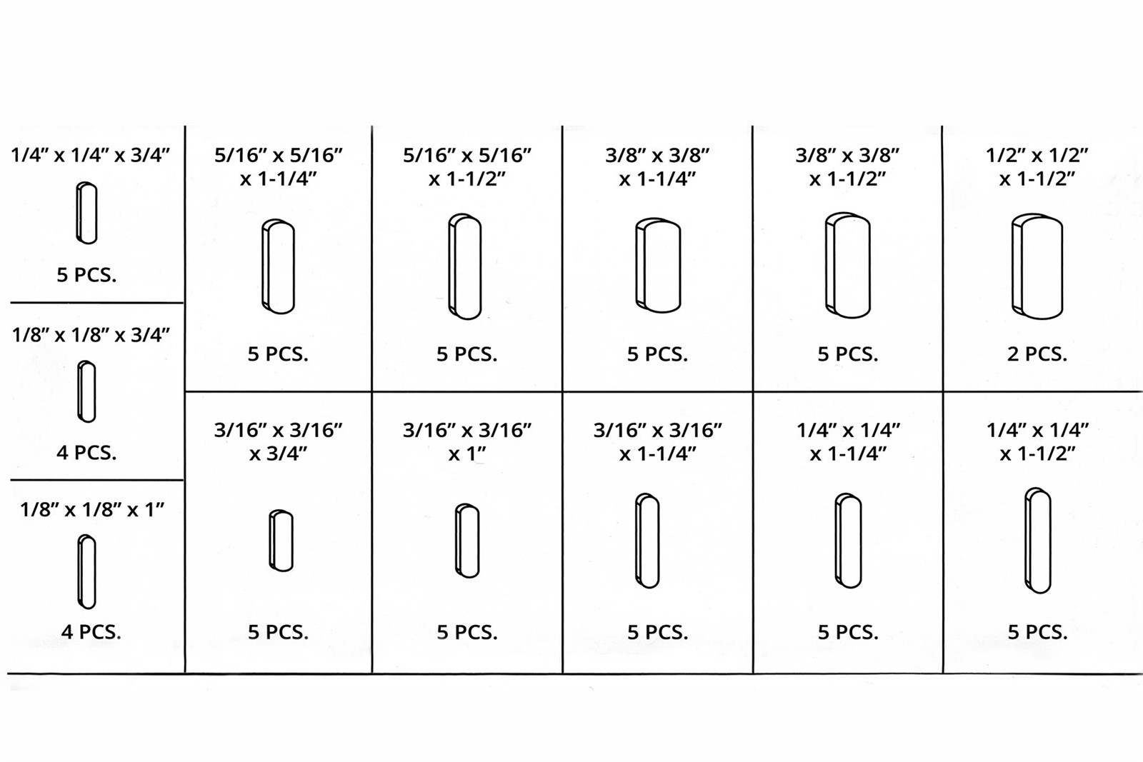 60 pc Keystock Bar Assortment SAE Square Key Stock Keyway Set