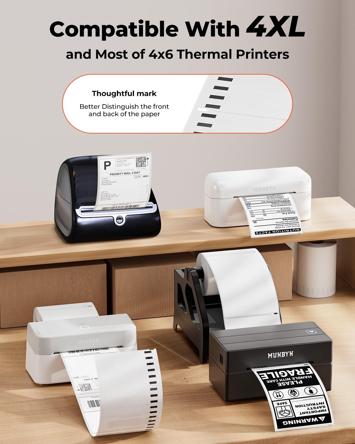 MUNBYN 4×6 Direct Thermal Printer Label, Shipping Labels Compatible with