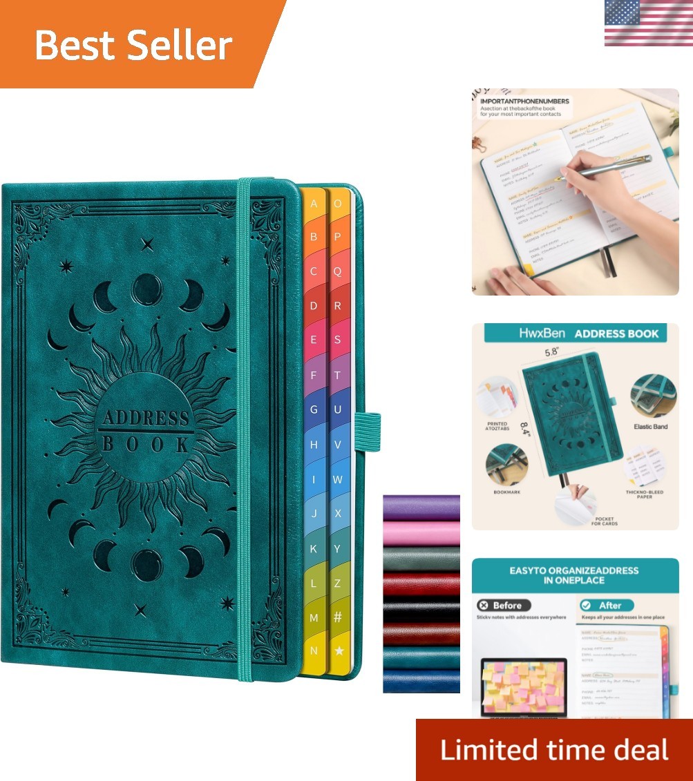 Address Book with Colorful Alphabetical Tabs 8.4″ x 5.7″ – Hardcover Contact …