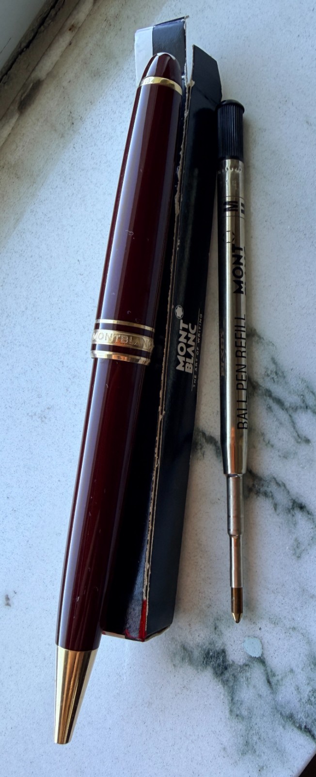 Mont Blanc Burgundy Ballpoint Pen Gold Tone Trim with Clip “engraved name”