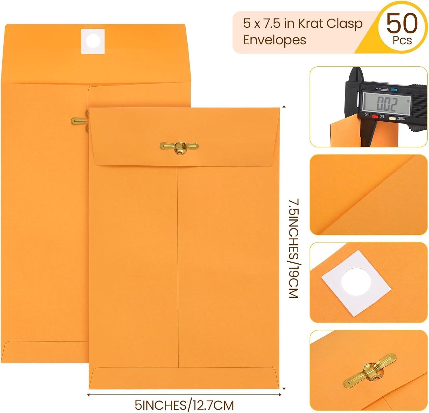 50 Pcs 5 x 7.5 Manilla Envelopes Clasp Kraft Catalog with Closure for Storing…