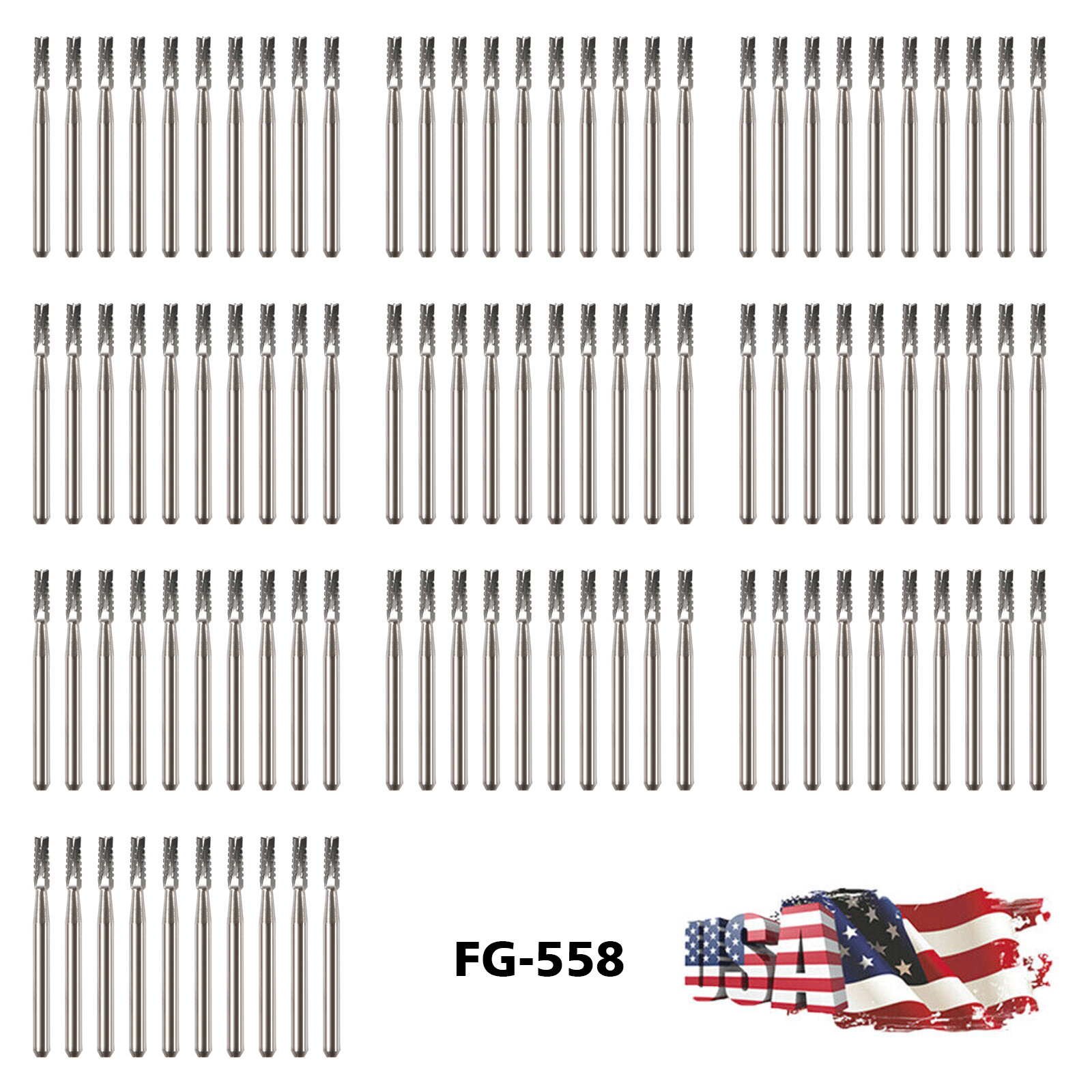 Dental Midwest FG #558 Straight Fissure Crosscut Carbide Burs 10-100Pk