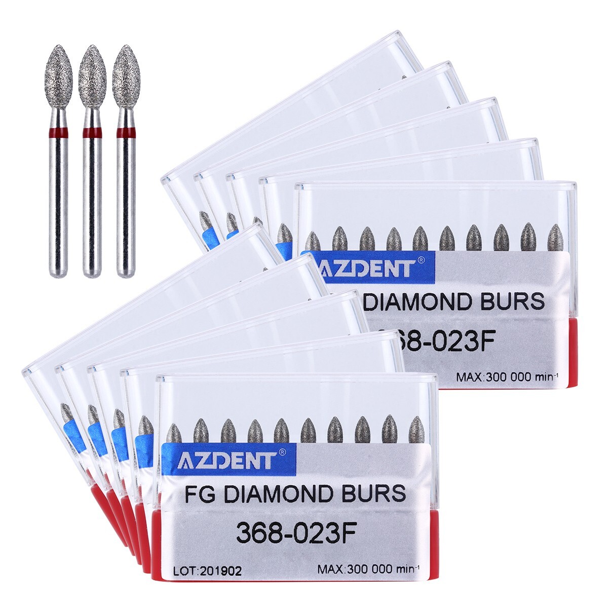 100pcs Dental Diamond Burs 368-023F FG RED Fine Grit Football High Speed Cutting