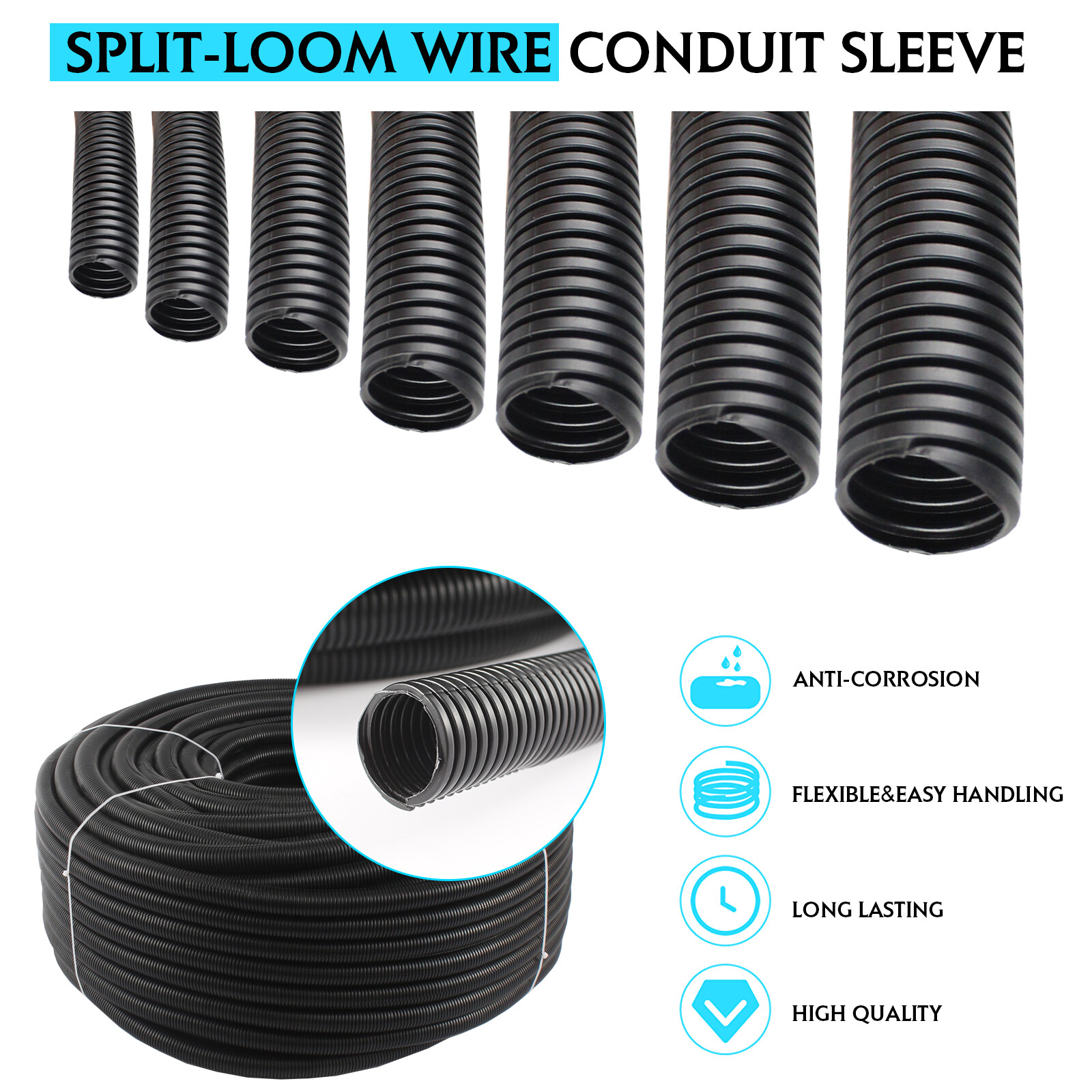 Split Cable Management Wire Loom Tubing for Electrical Wire Cover 3&25 Feet Lot