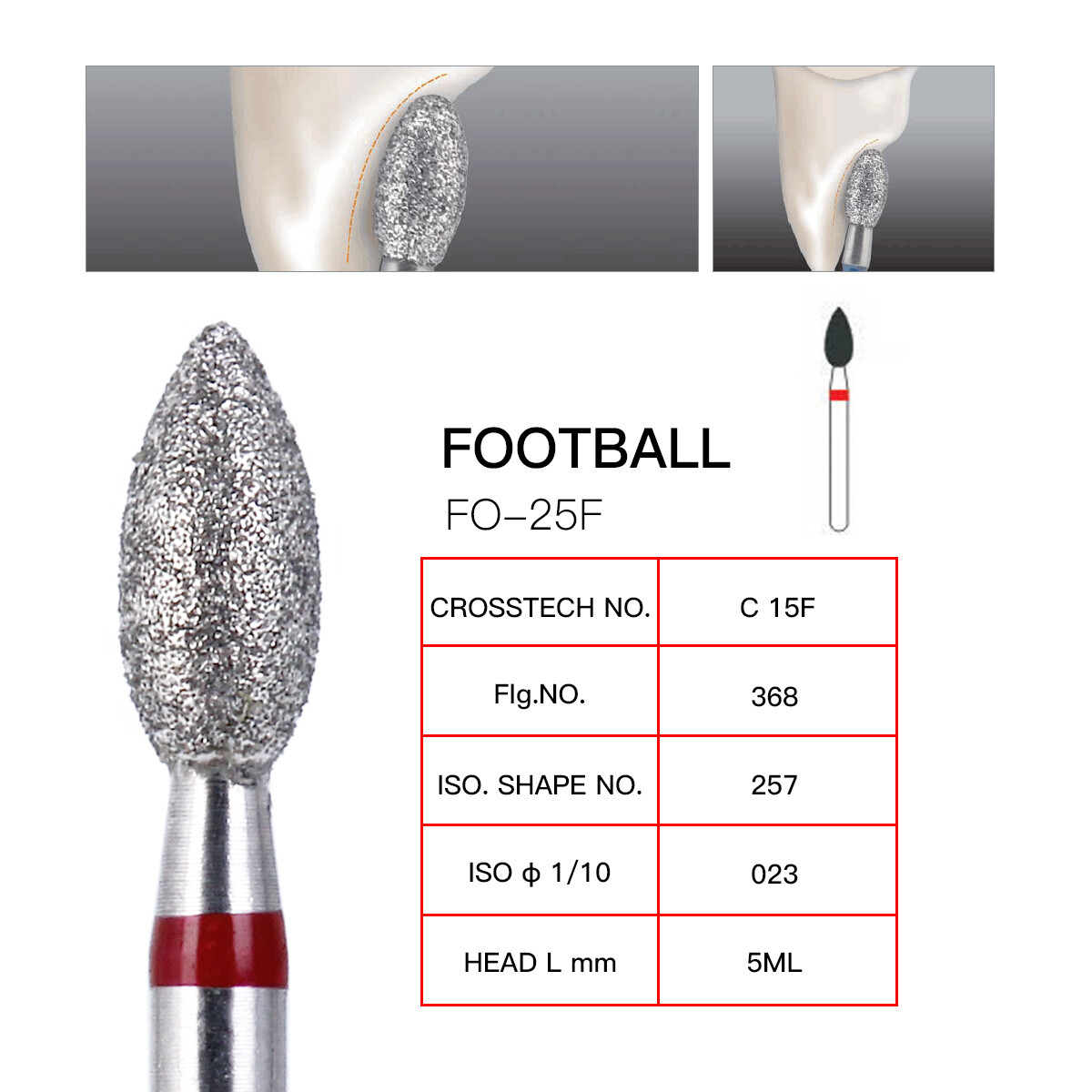 AZDENT Dental Diamond Burs FG Burs Football Shape Fine 379-023F/368-023F Red USA