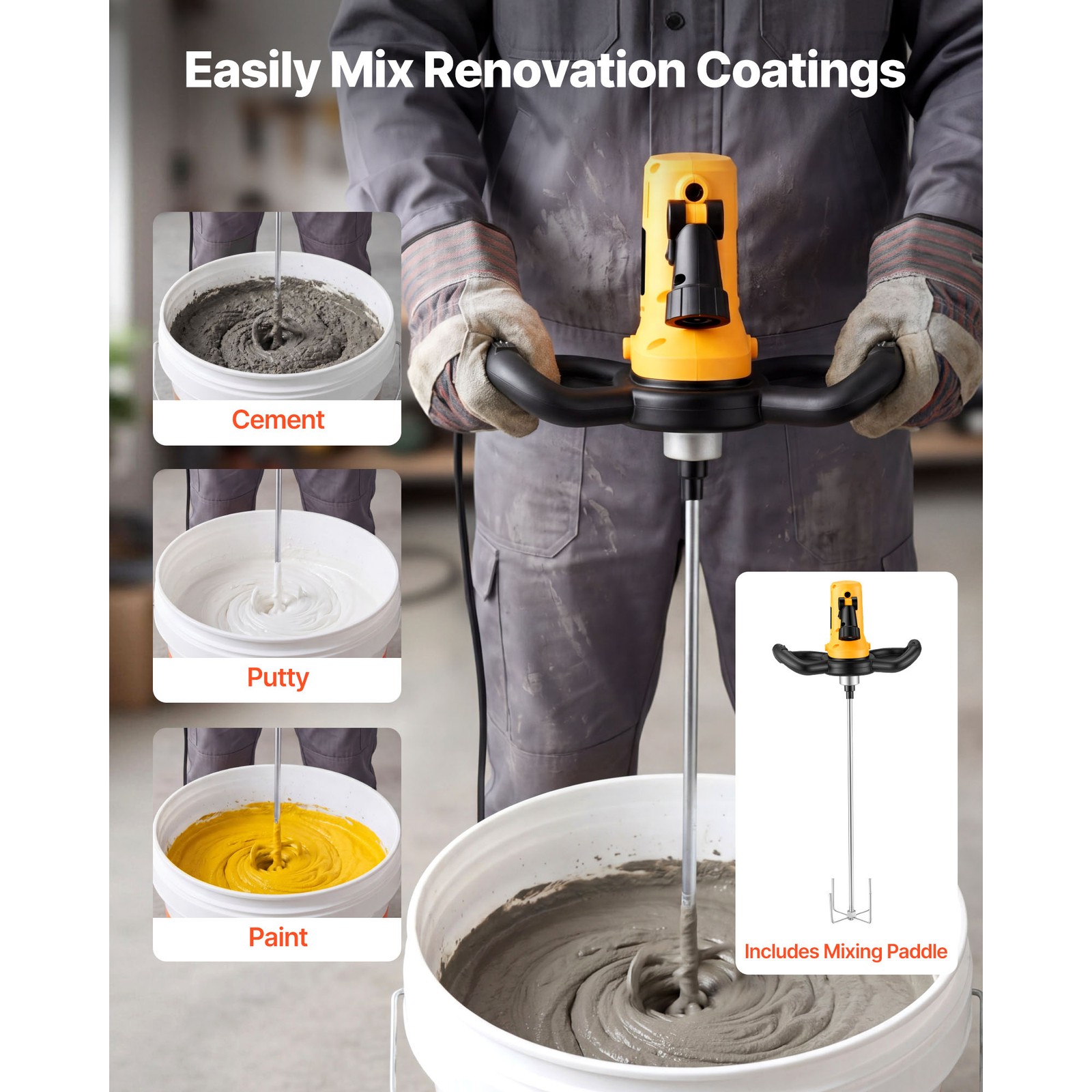 Uimoso Electric Trowel 800W Concrete Finisher with 6-Speed Control & Mixing Rod
