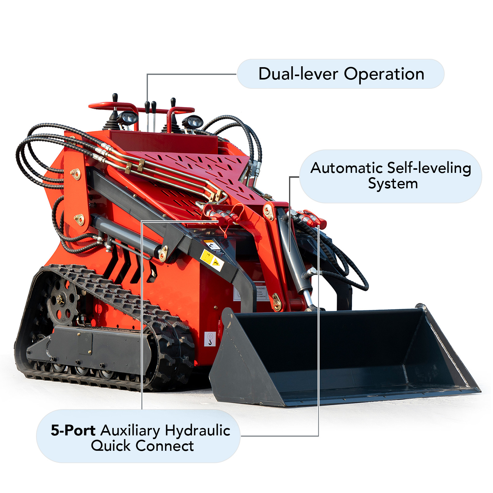 NEW 2645Lbs Tracked Mini Skid Steer Loader 23HP 3-Pumps Dual Level Operation EPA