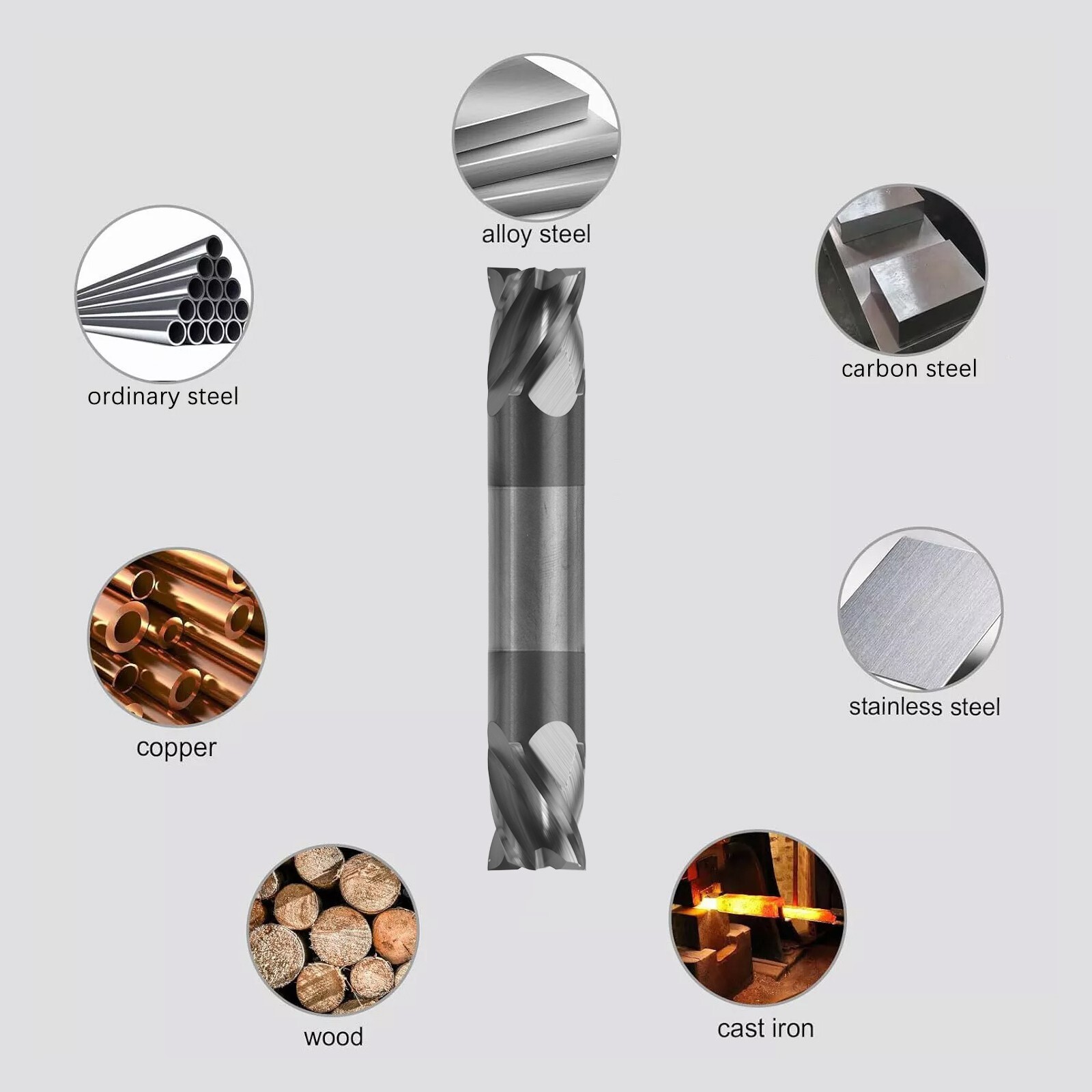 2PCS 4 Flute 1/2″ x 5/8″ x 3″ Solid Carbide End Mill – Double End – AlTiN Coated
