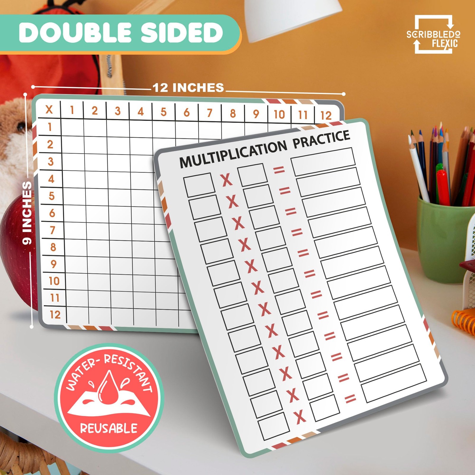 SCRIBBLEDO Multiplication Math 9”x12” Small White Board 9 inches by 12