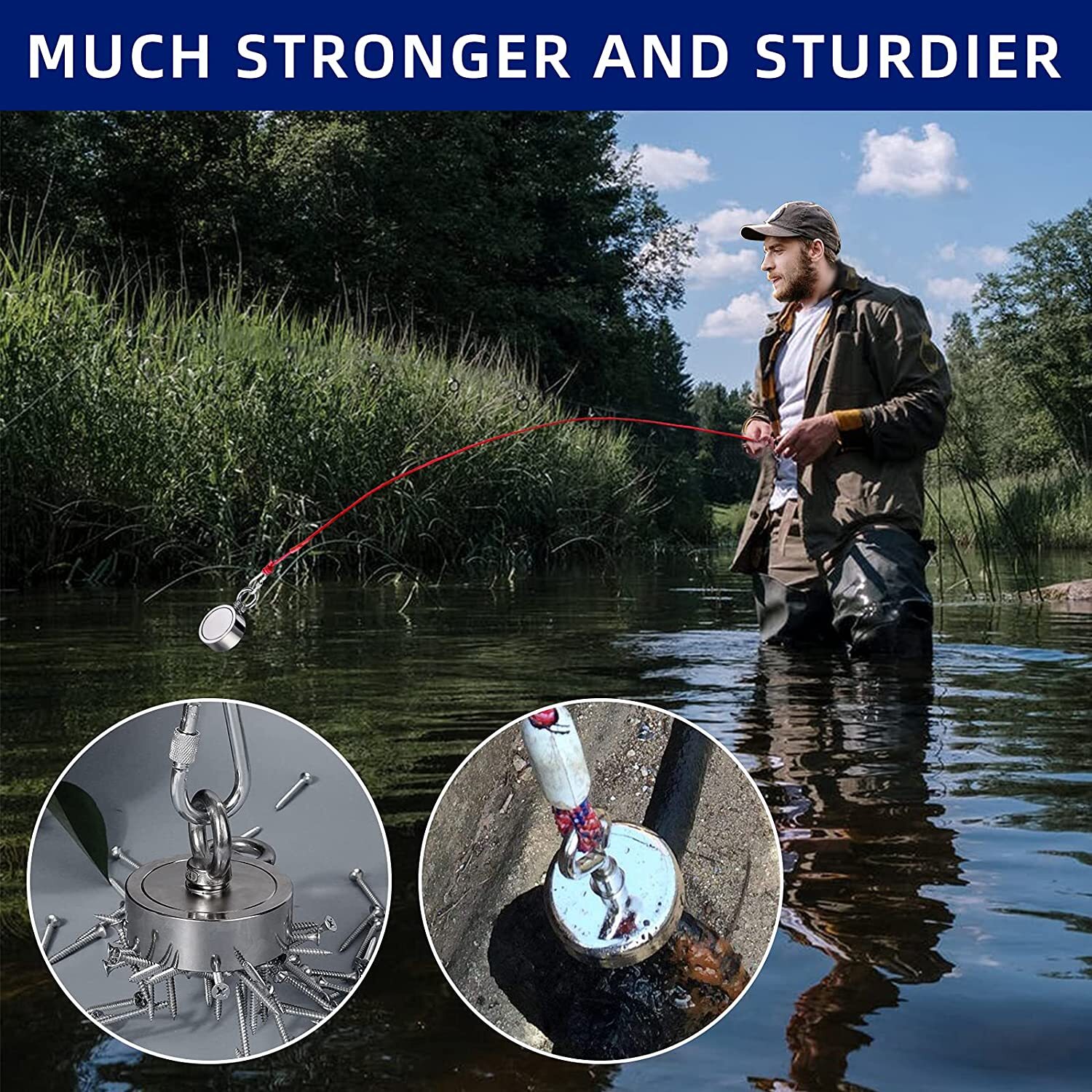 Up to 1500 Lbs Fishing Magnet Kit Pull Force Strong Neodymium + Carabiner+ Rope