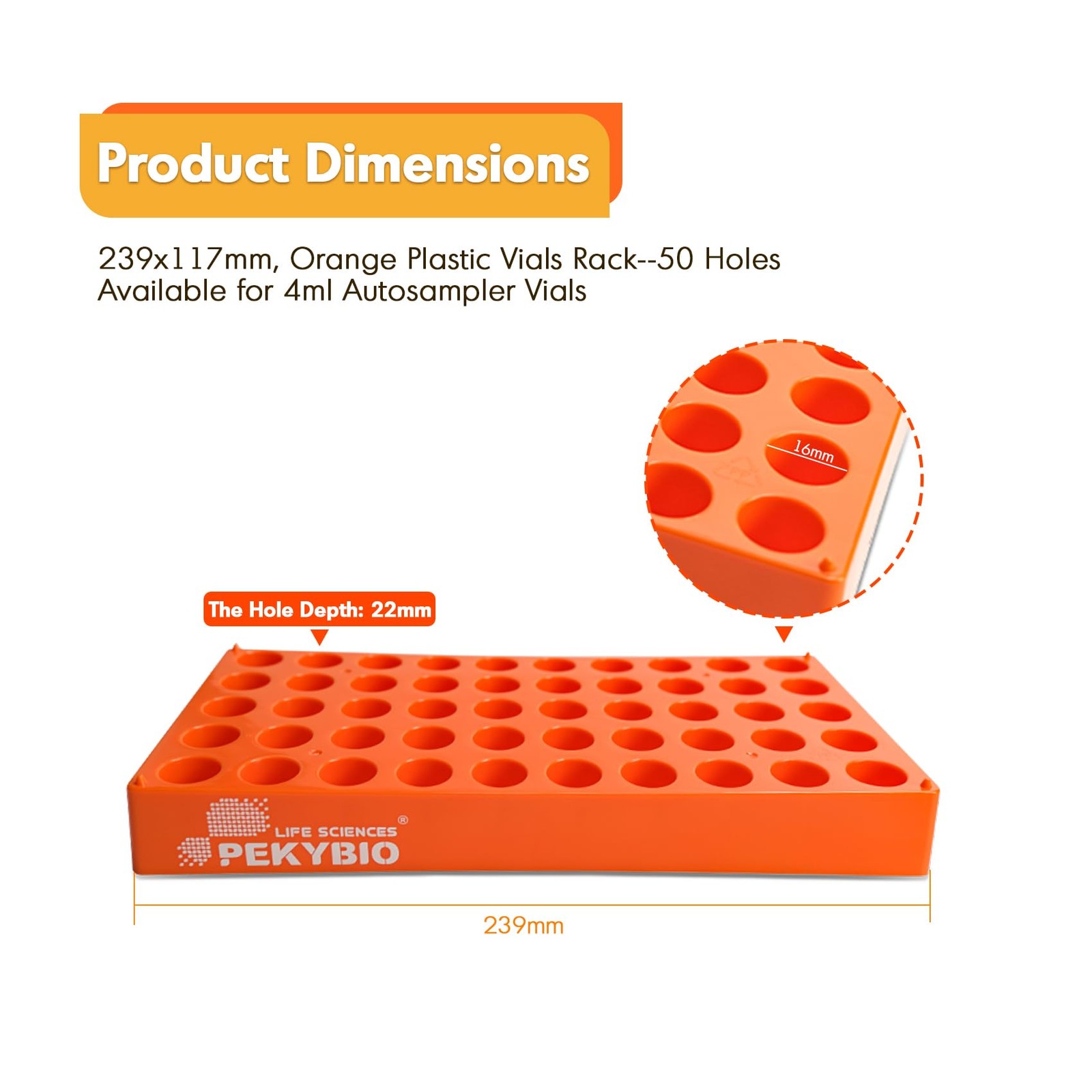 PEKYBIO Vial Racks for 4ml Vials, 50 Holes Sample Bottles Rack, Φ16mm, Pack o…