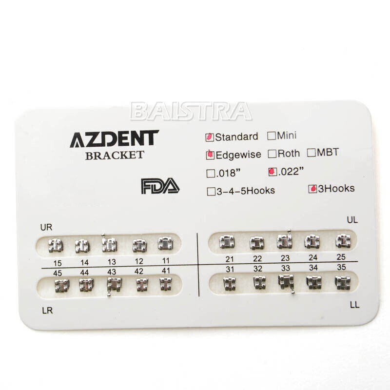 AZDENT Dental Orthodontic Brackets Brace Mini Standard Edgewise Roth MBT 018 022