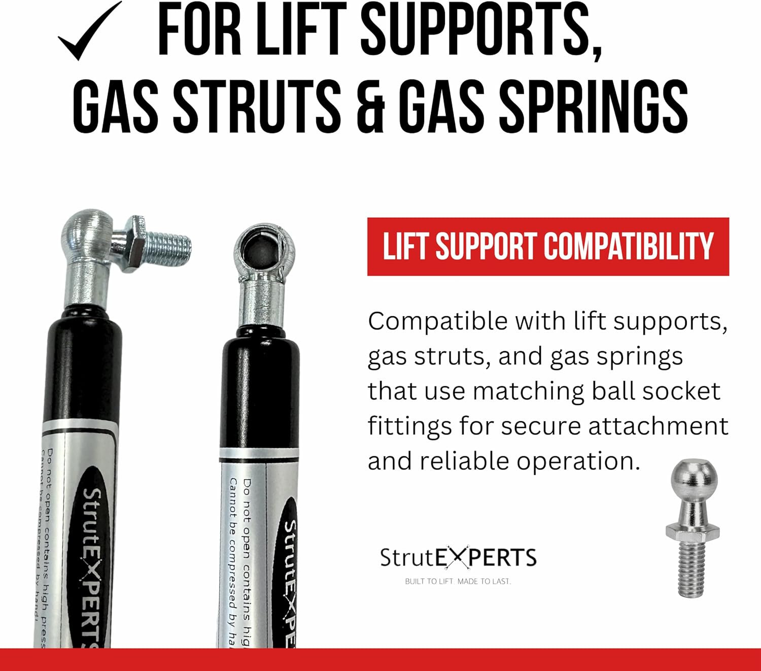M8 Ball Stud 10mm (3/8″) for Lift Supports – Gas Strut End Fitting, 1/2″ Thread