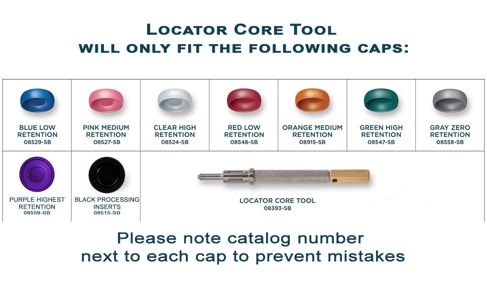 US Dental Zest Locator Retention Caps 0.8/1.2/2.4lbs & Core Tool Kit Overdenture